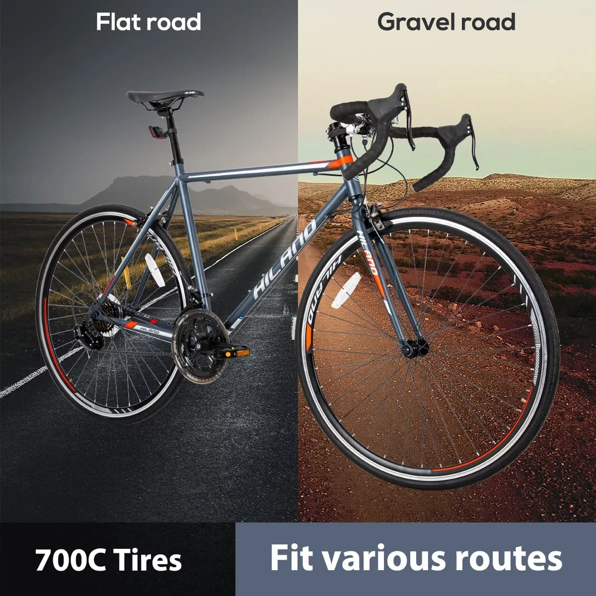 Hiland Road Bike Hybrid Bike Aluminum Frame 700C 14 speeds with V-Brakes - Womvr