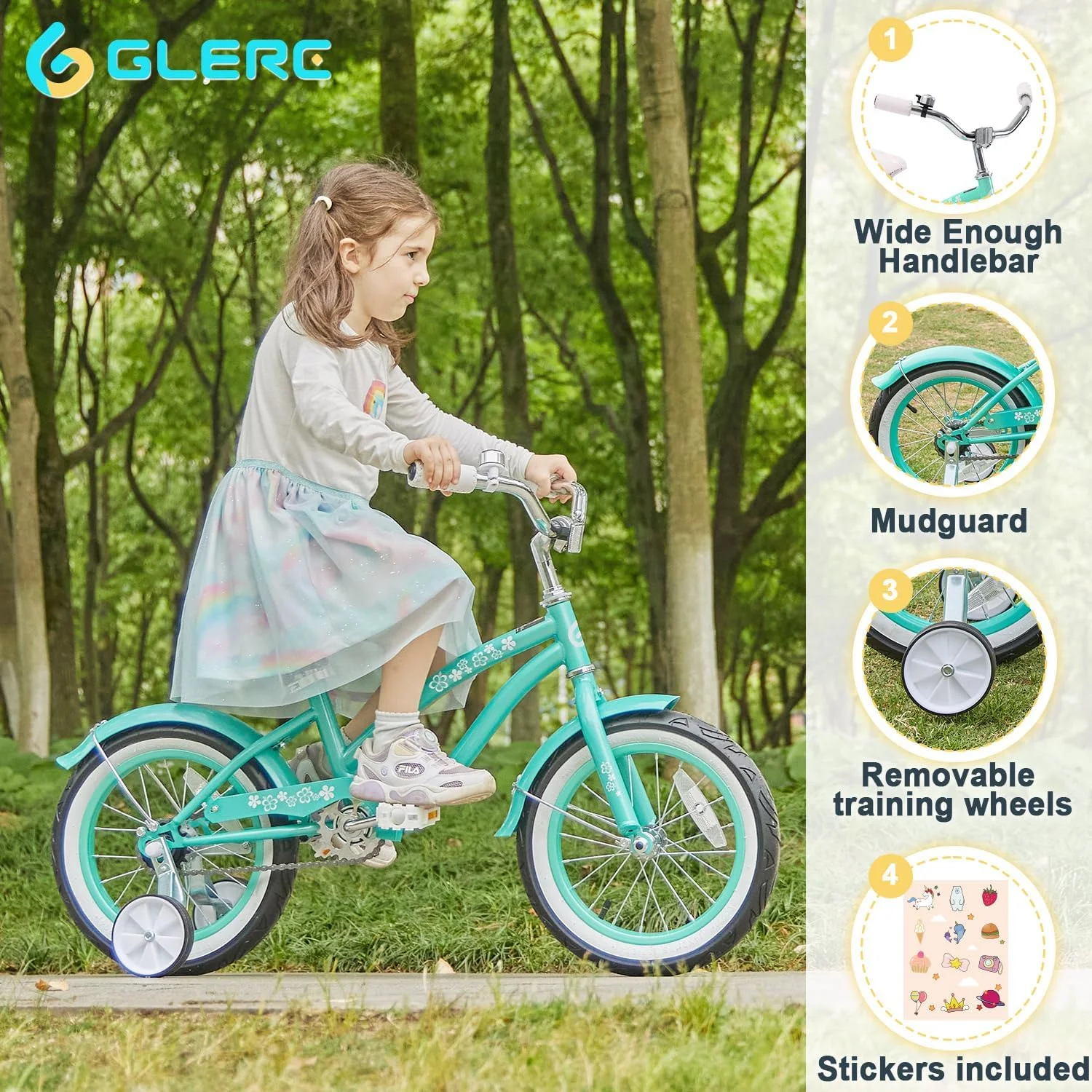 Glerc 16 inch Kids Cruiser Girls Bike for Child 4-7 Years,Mint Green - Womvr
