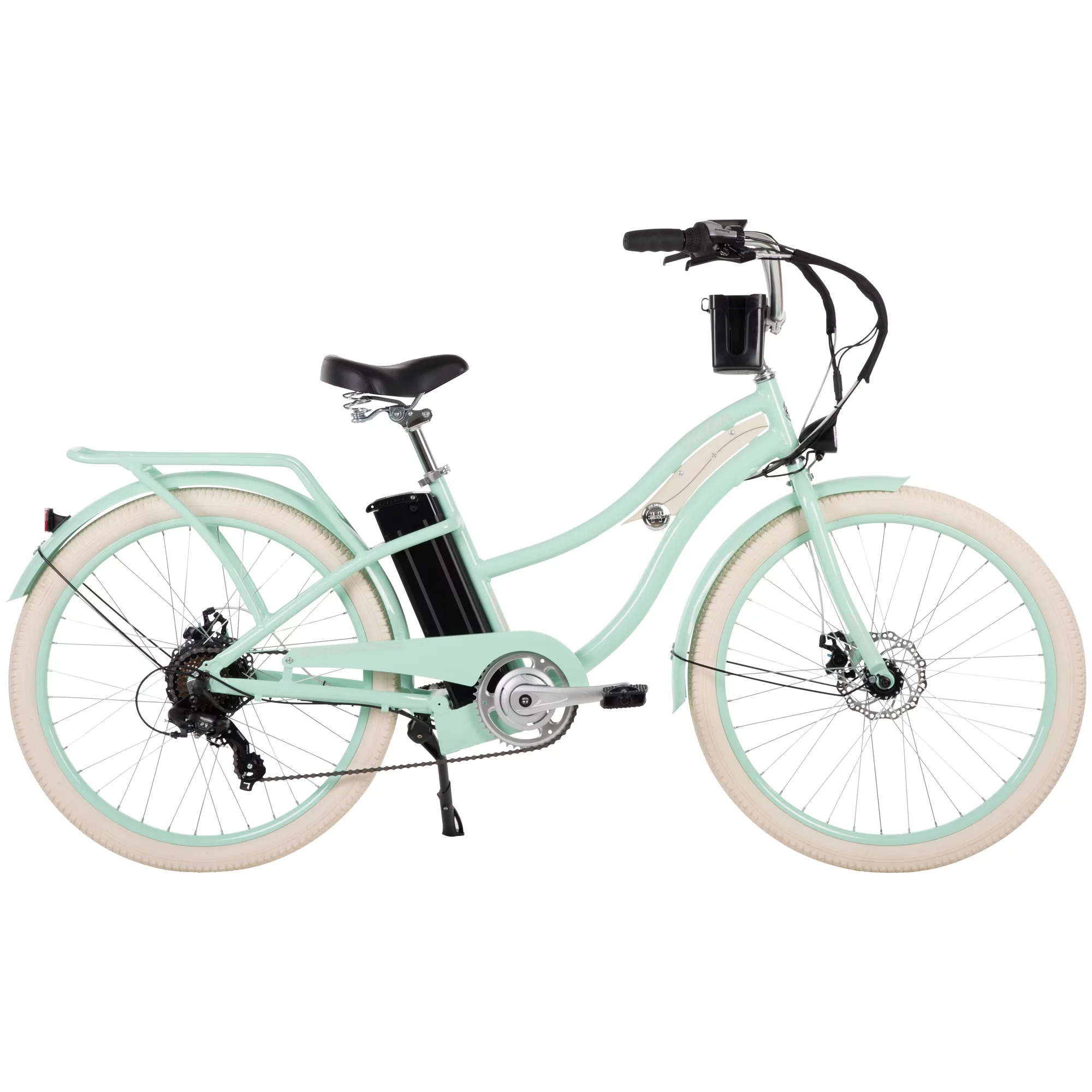 Huffy Nel Lusso 26-in 7-Spd Electric Cruiser Bike with Throttle, Ages 14+ Years,  Mint Green,  36V, 350W, UL 2849 Compliant and Certified by Accredited Labs ACT and ITS - Womvr