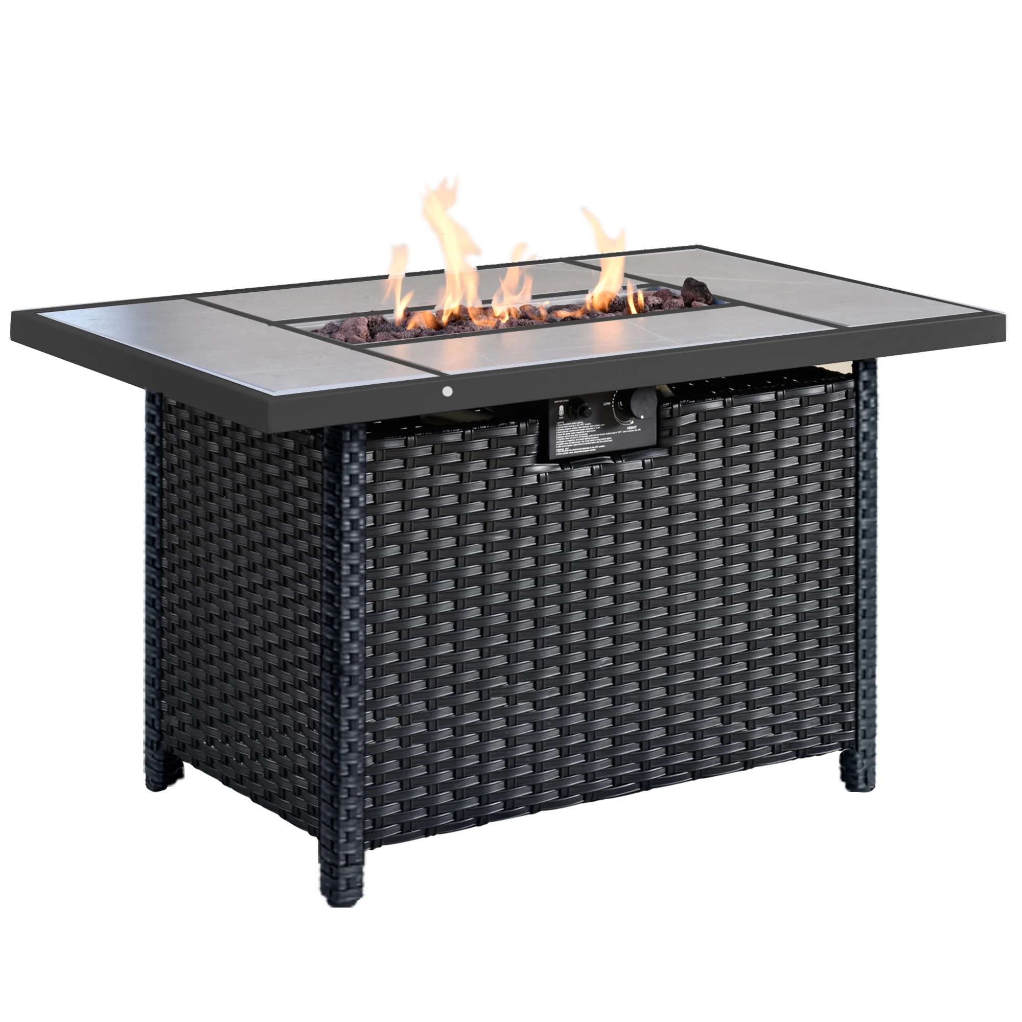 Ovios Outdoor Wicker Propane Fire Pit Table 42-Inch 50,000 BTU Flame Gas Fire Pits for Patio with Waterproof Cover & Lid Rectangle - Womvr
