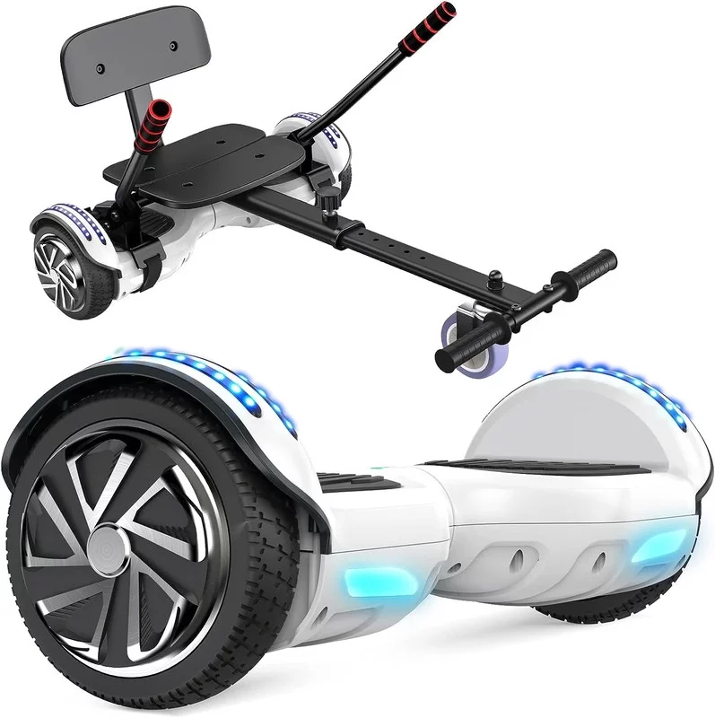 SISIGAD Hoverboard with Seat, 6.5 inch Hoverboard Go Kart Combo with Bluetooth Speaker & LED Lights for Kids Adults - Womvr