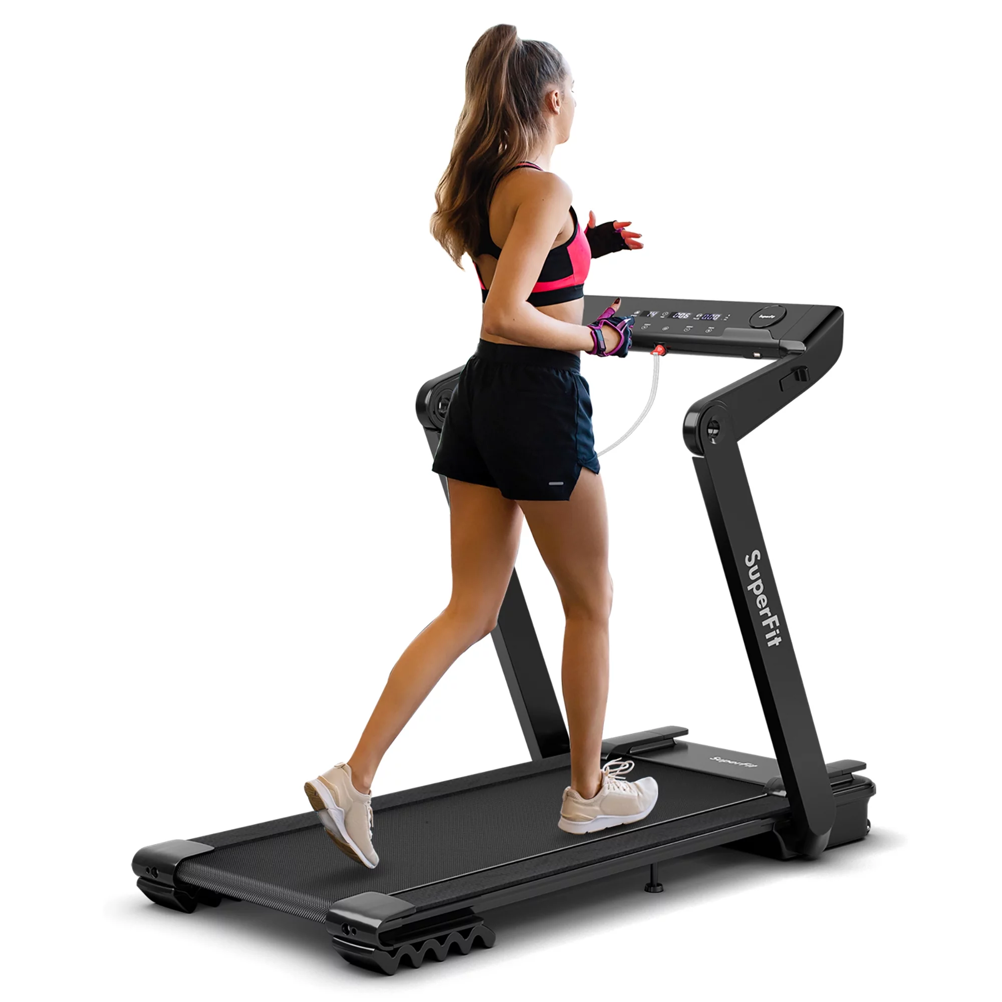 Superfit 4.0HP Foldable Electric Treadmill Jogging Machine w/Bluetooth Black - Womvr