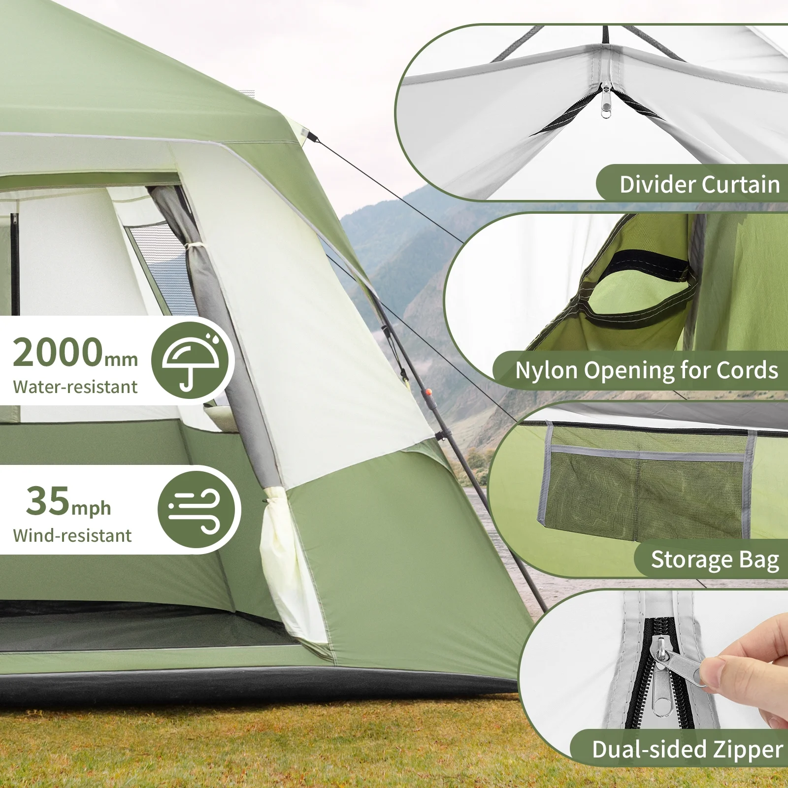 Zimtown Family Camping Tents 10 People Three Rooms Polyester Cloth Fiberglass Poles Dark Gray - Womvr