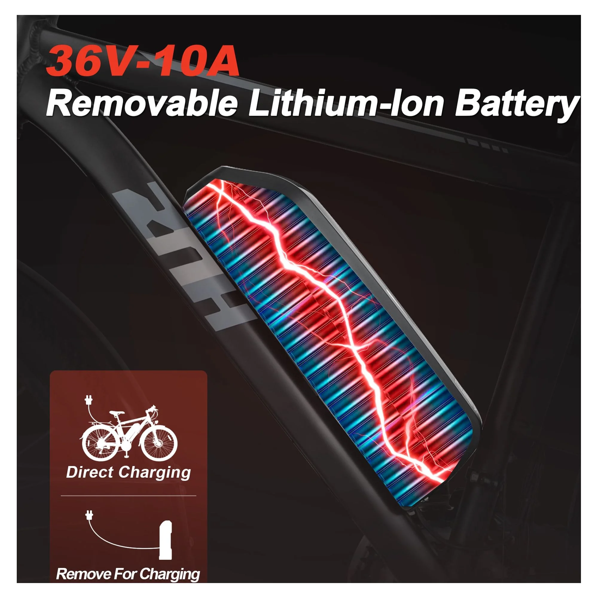 ZNH Mountain Electric Bicycle, 26 in. 350 W, Removable 36 V/10 Ah Battery, Black - Womvr