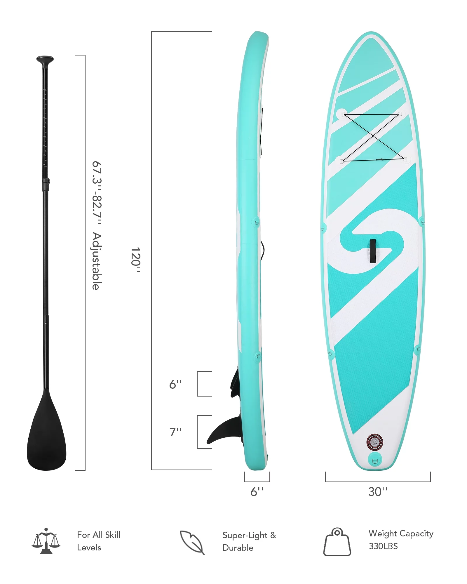 Marnur Inflatable Paddle Board Stand up Paddle Board 10' SUP 6 in.Thick Board Carry Bag & Fast Pumping Green - Womvr