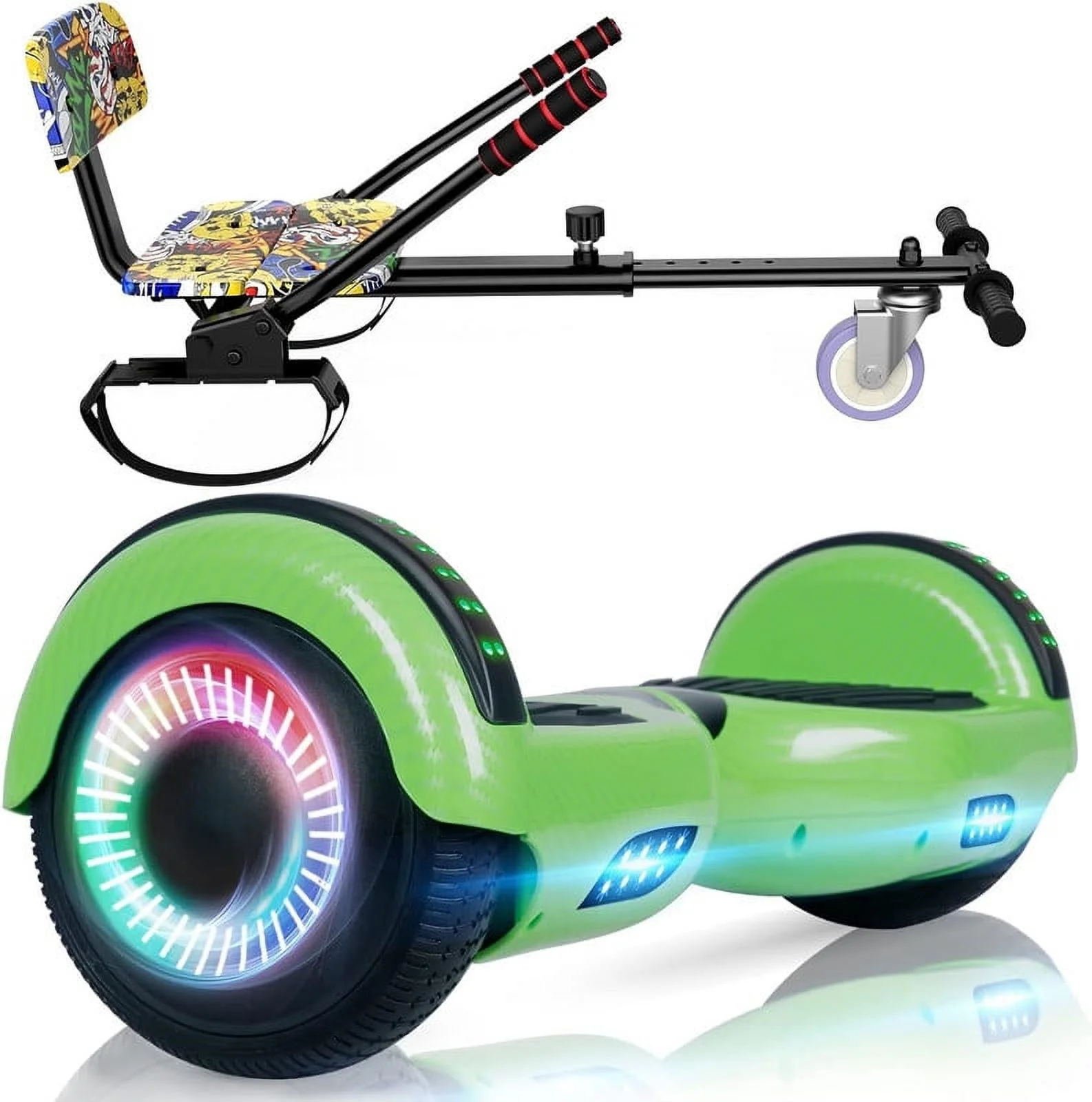 SISIGAD Hoverboard with Seat, 6.5 inch Hoverboard Go Kart Combo with Bluetooth Speaker & LED Lights for Kids Adults - Womvr