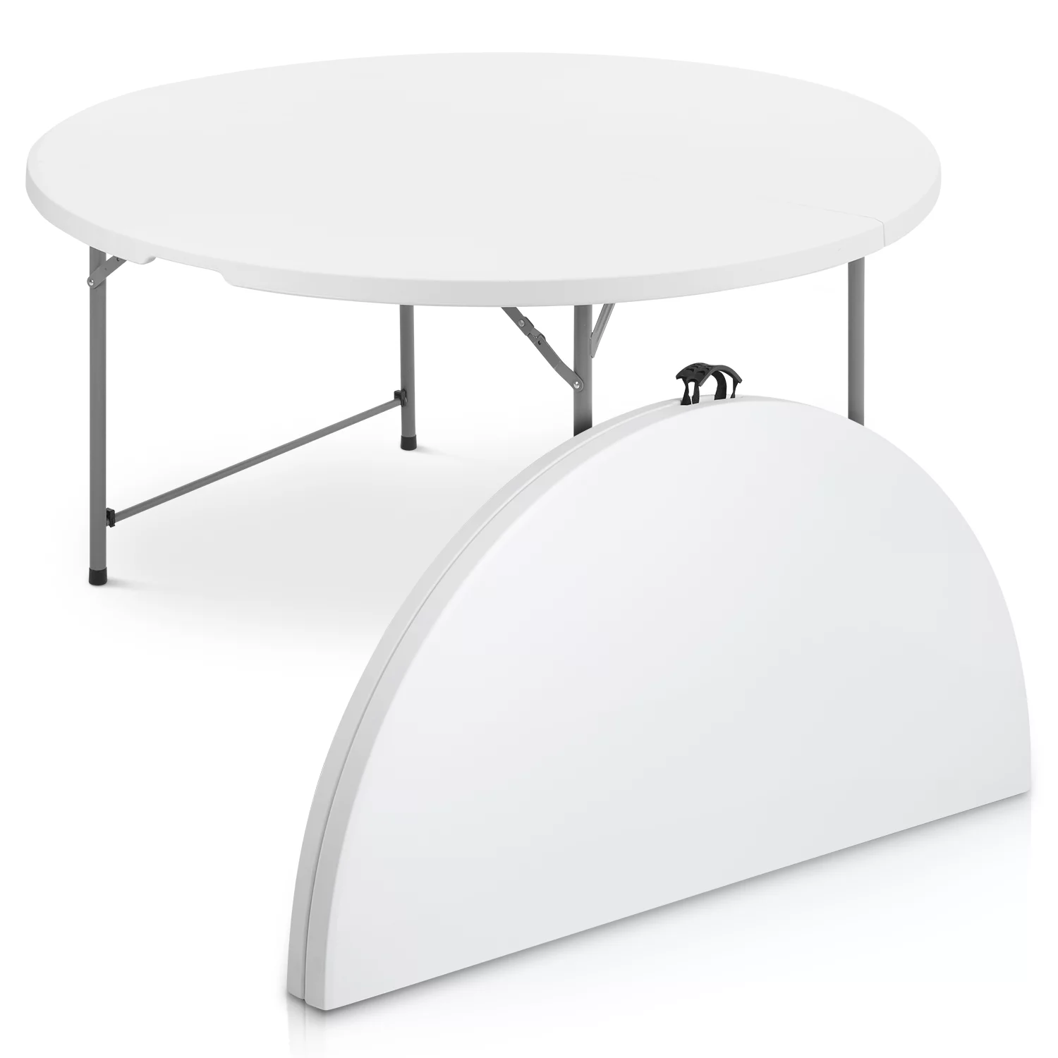 MoNiBloom 5 foot Round Bi-Fold Plastic Table, Metal Frame Indoor Outdoor 60 Inch Foldable Desk for Kitchen Party Wedding, Grey - Womvr
