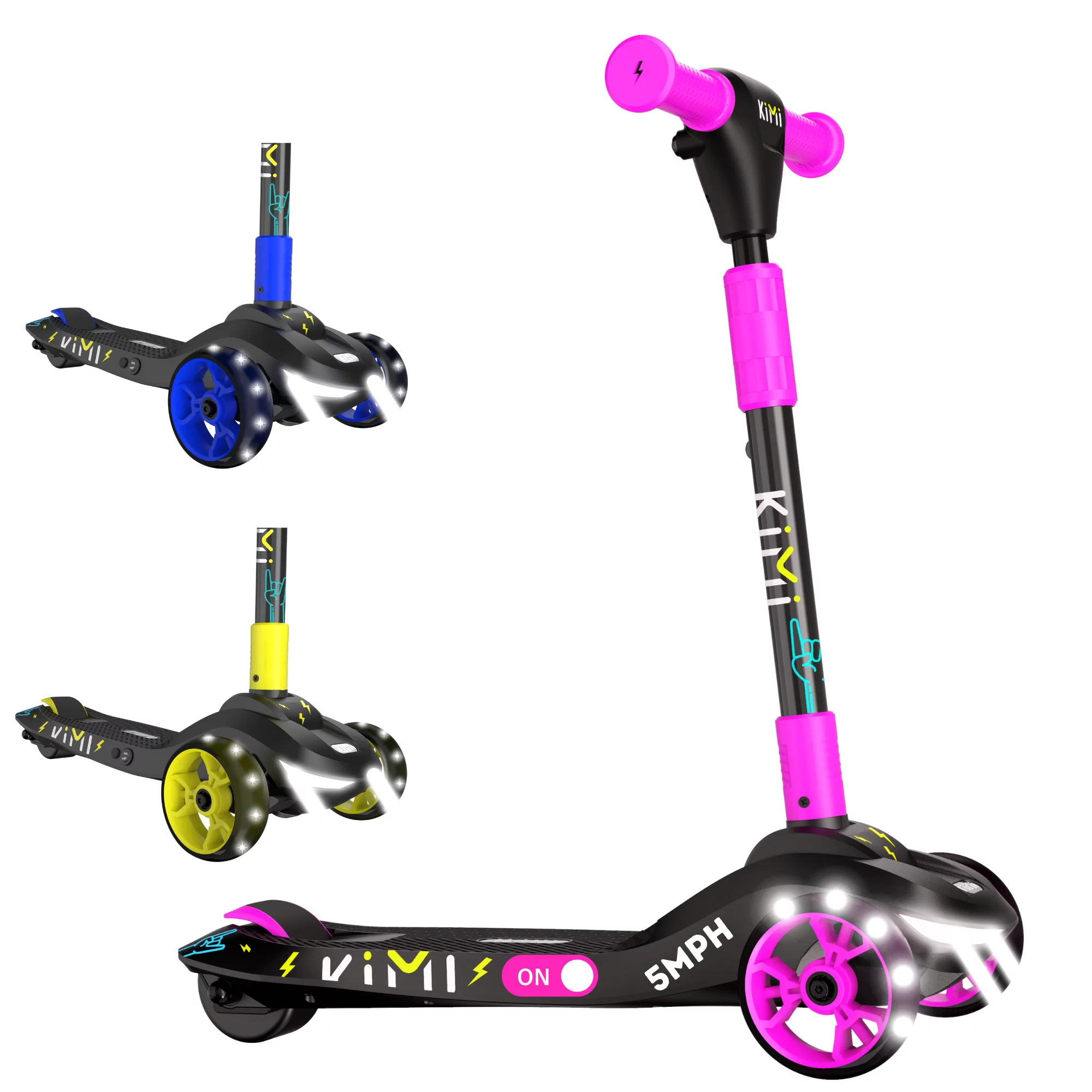 Kimi Kids 3-Wheel Electric Scooter, Ages 2-9, 5Mph, Lights, 10 Miles Range - Womvr