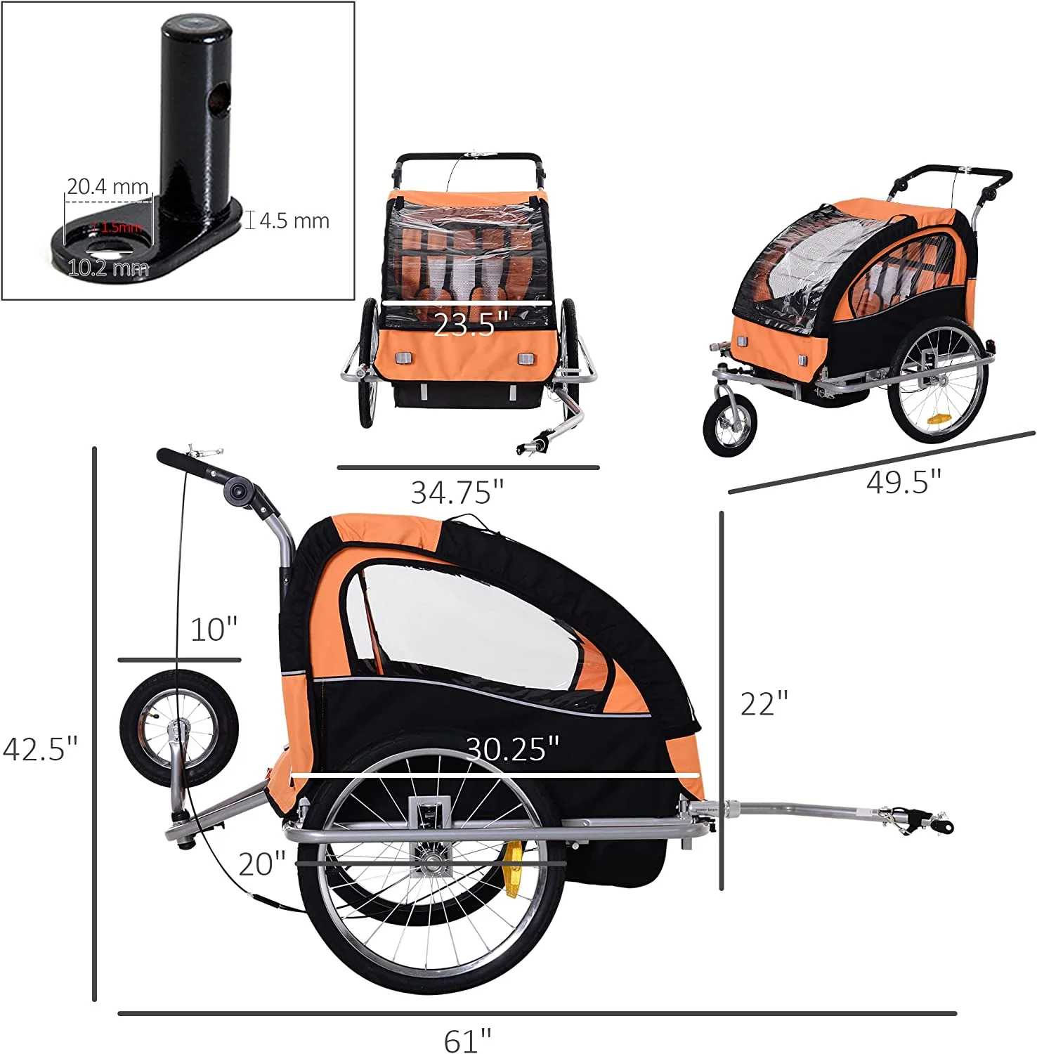 Aosom 2-in-1 Double Child Two-Wheel Bicycle Cargo Trailer with 2 Safety Harnesses, Green - Womvr