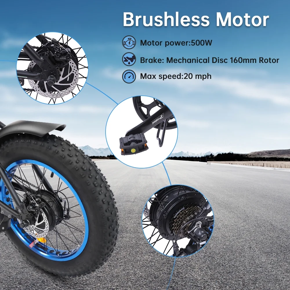 ECOTRIC 20 Inch Fat Tire e-Bike 500W 48V Foldable frame Pedal Assist Commute Bike 7 Speed A-E516646 - Womvr