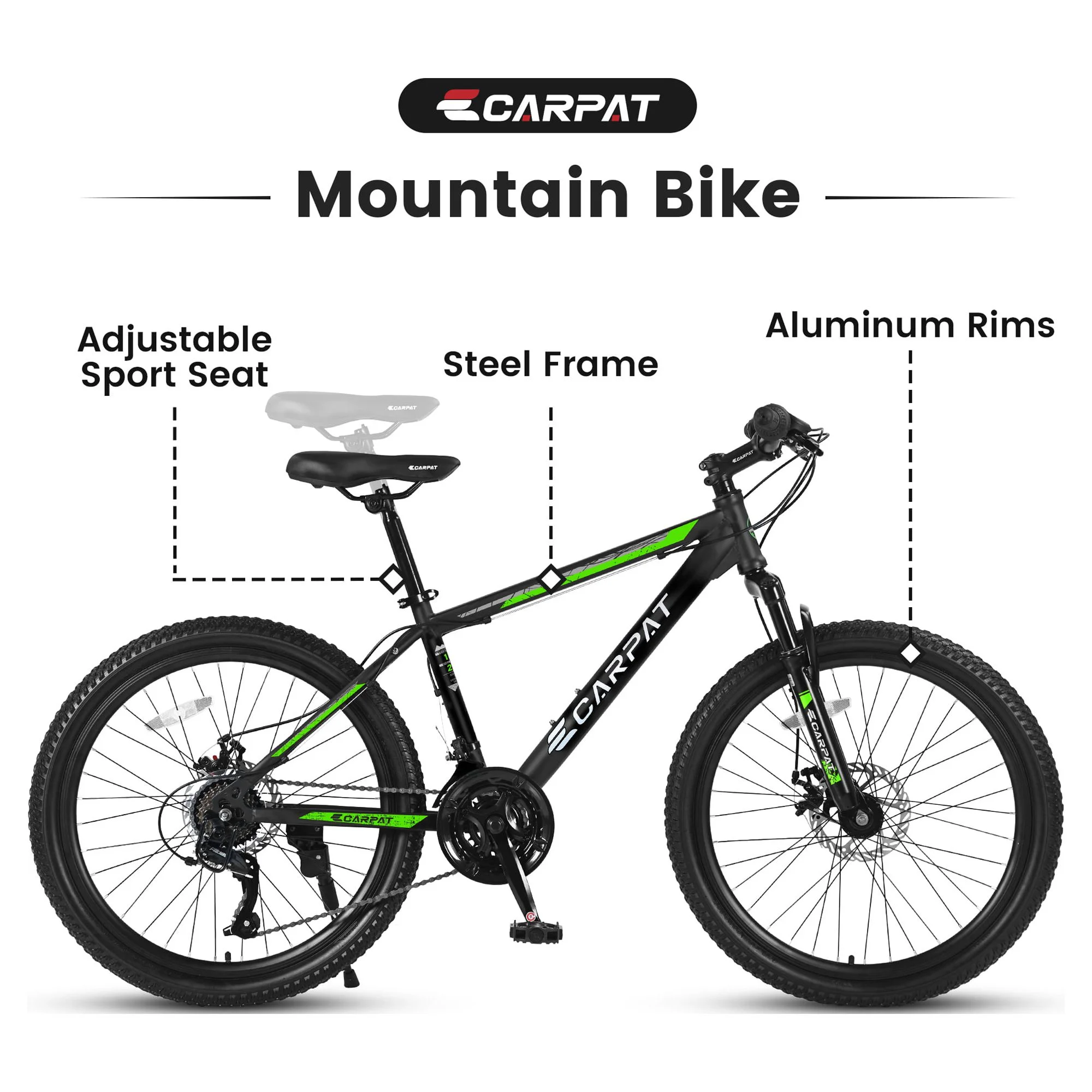 26 inch Mountain Bike for Men, Adult Mens Bike with 21 Speed & Disc Brakes - Womvr