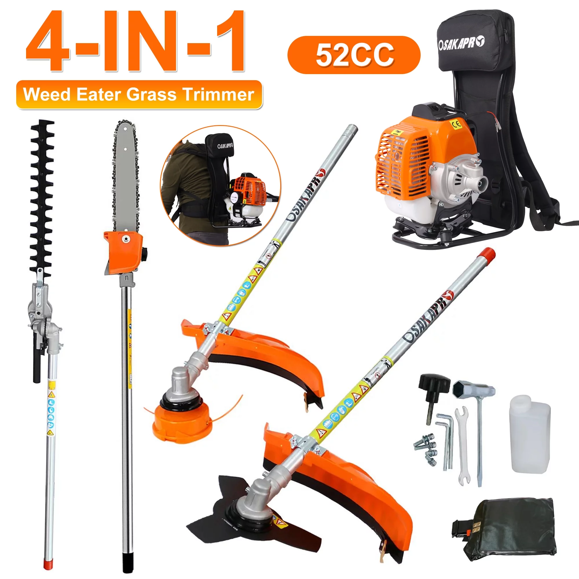 4 in 1 Weed Eater Grass Trimmer, Multi-Functional String Trimmer with Gas Pole Saw, Hedge Trimmer, Weed Trimmer, and Brush Cutter, Weed Eater for Patio Garden Lawn, 33CC 2-Cycle - Womvr