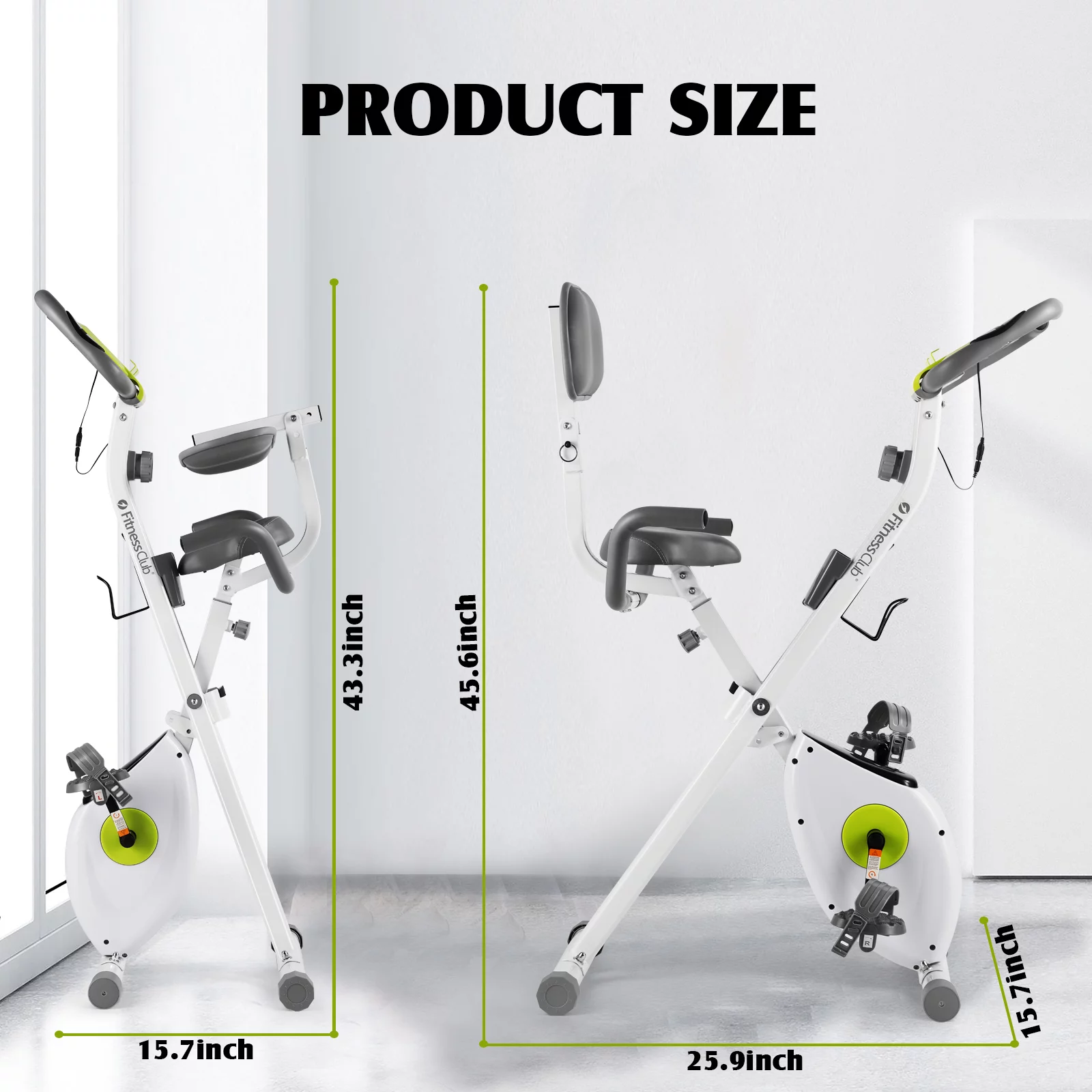 FitnessClub Folding Upright Cycling Exercise Bike w/ Backrest Magnetic Resistance Stationary (Green) - Womvr