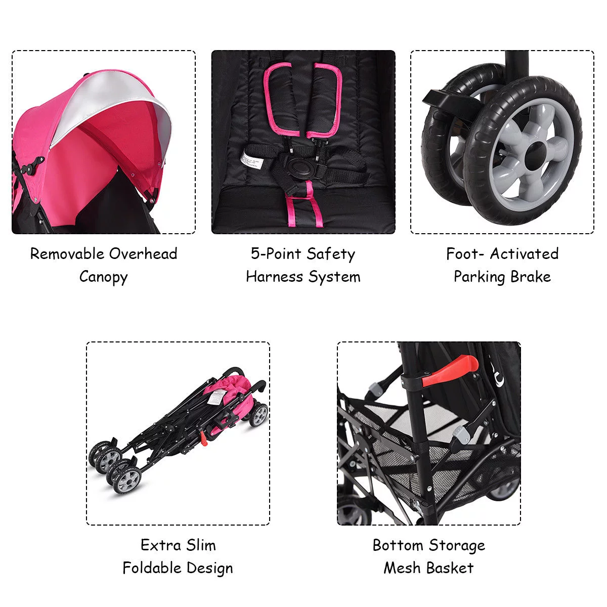 Costway Folding Lightweight Baby Toddler Umbrella Travel Stroller with Storage Basket Black - Womvr