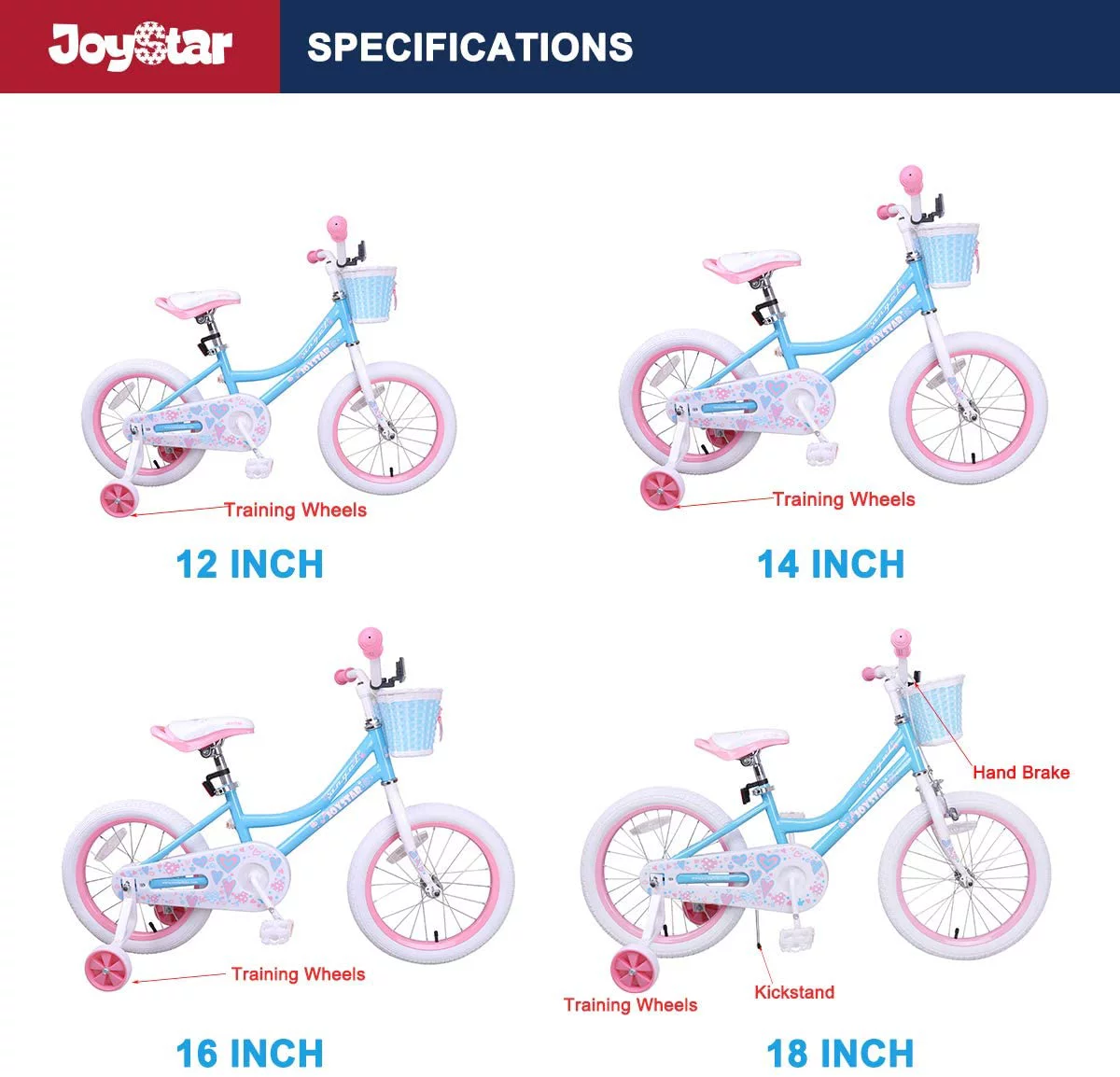 JOYSTAR Angel Girls Bike for Toddlers and Kids Ages 2-9 Years Old, 12 14 16 18 Inch Kids Bike with Training Wheels & Basket, 18 in Girl Bicycle with Handbrake & Kickstand - Womvr