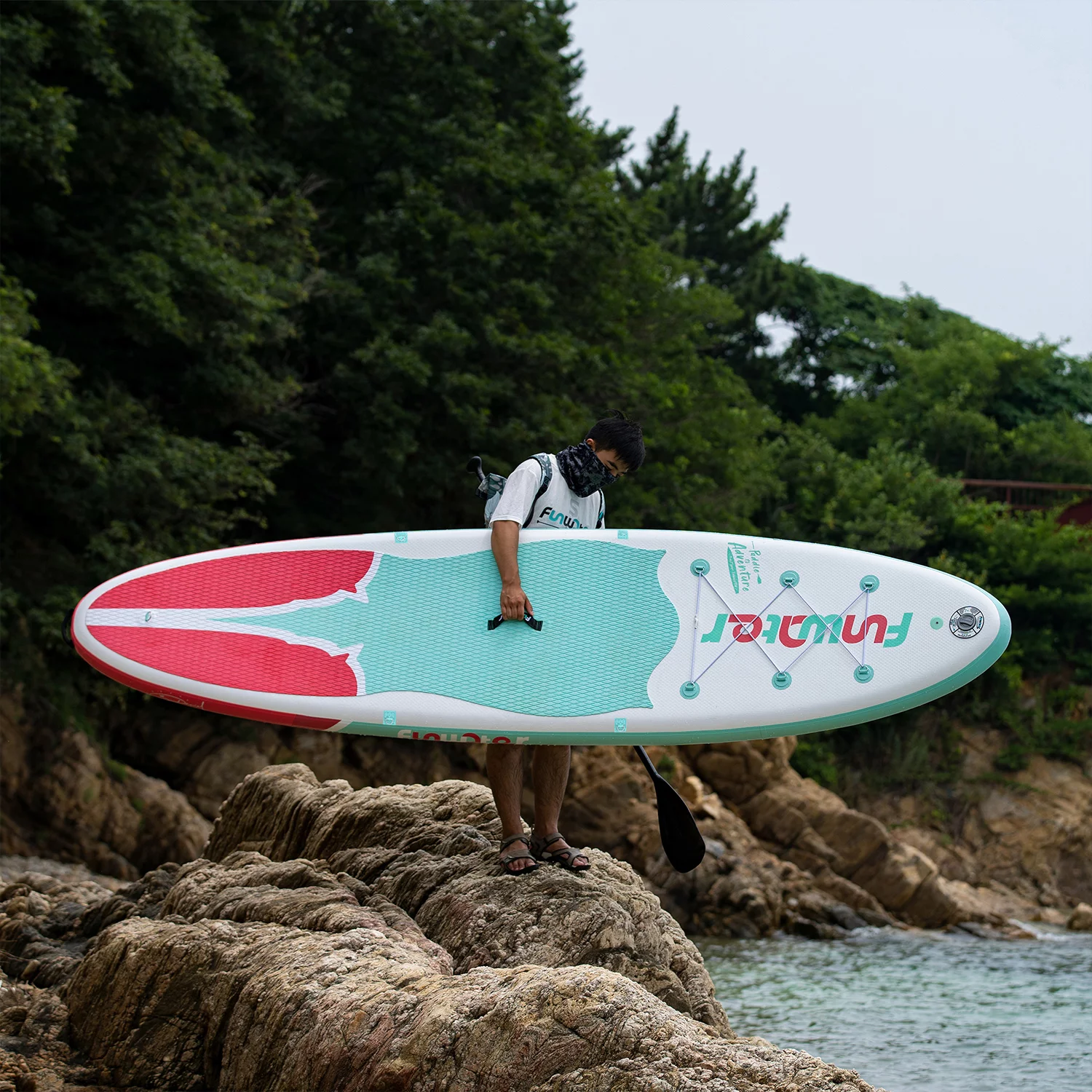 FUNWATER Inflatable Stand Up Paddle Board, SUP Light Blue pink Board 11'x33''x6'' (LxWxH), Premium Free Backpack and Paddle Fin Accessories - Womvr