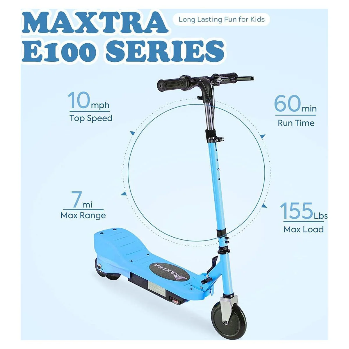 Maxtra Scooters E100 Folding Electric Scooter with Adjustable Handlebar for Kids Ages 6-12, up to 10 MPH, 155 Lbs. Max Load - Womvr