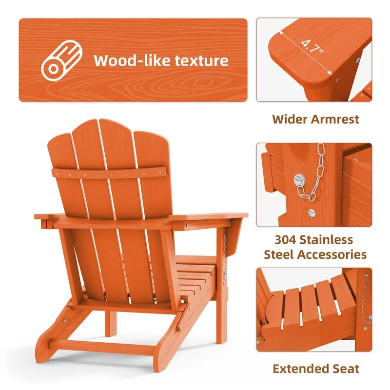 Outdoor Patio Folding HDPE Resin Adirondack Chair, Red - Womvr