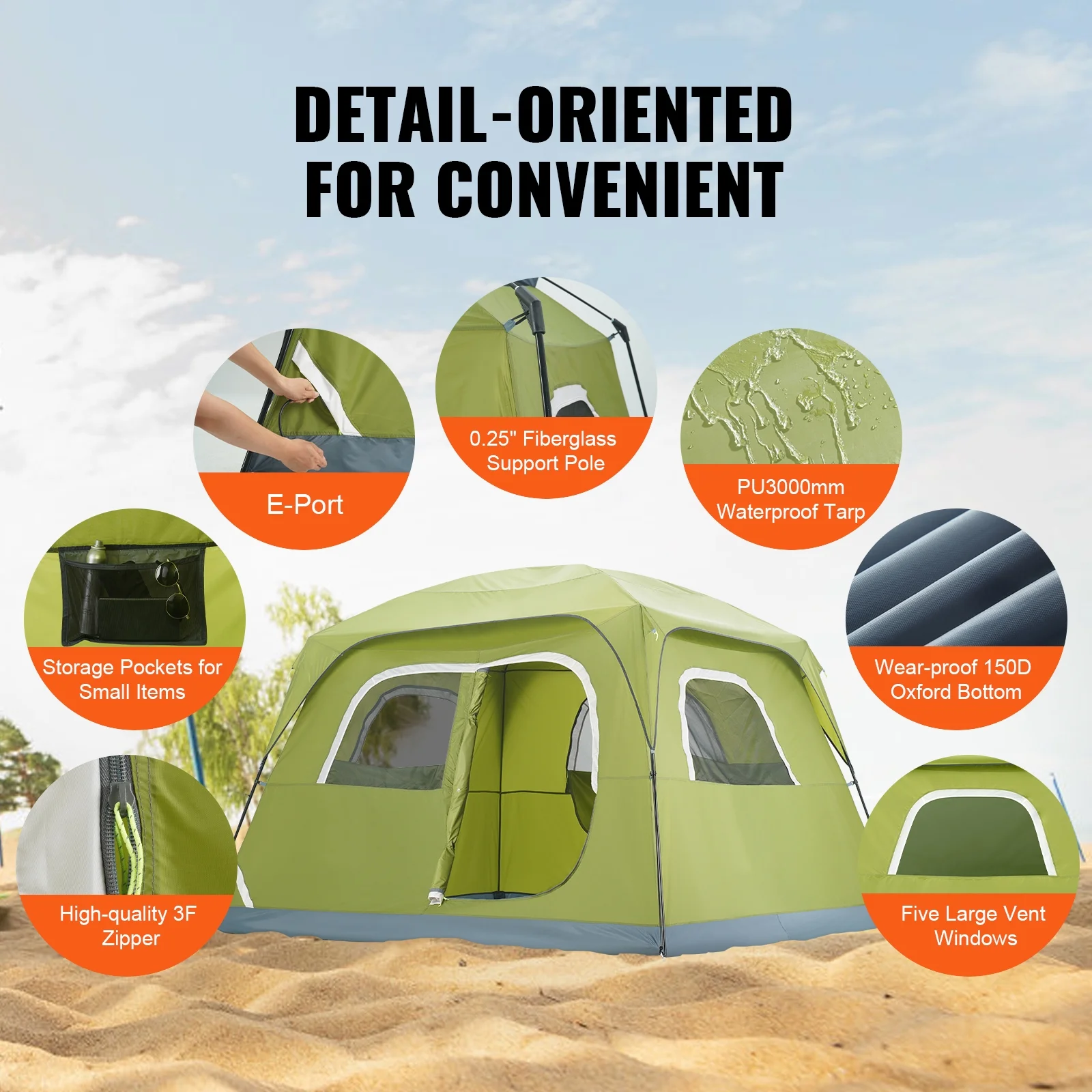 SKYSHALO Camping Tent Camping Tent 10x9x6.5ft, Suitable for 6 People Waterproof Lightweight, 190T Polyester+150D Oxford Fabric - Womvr