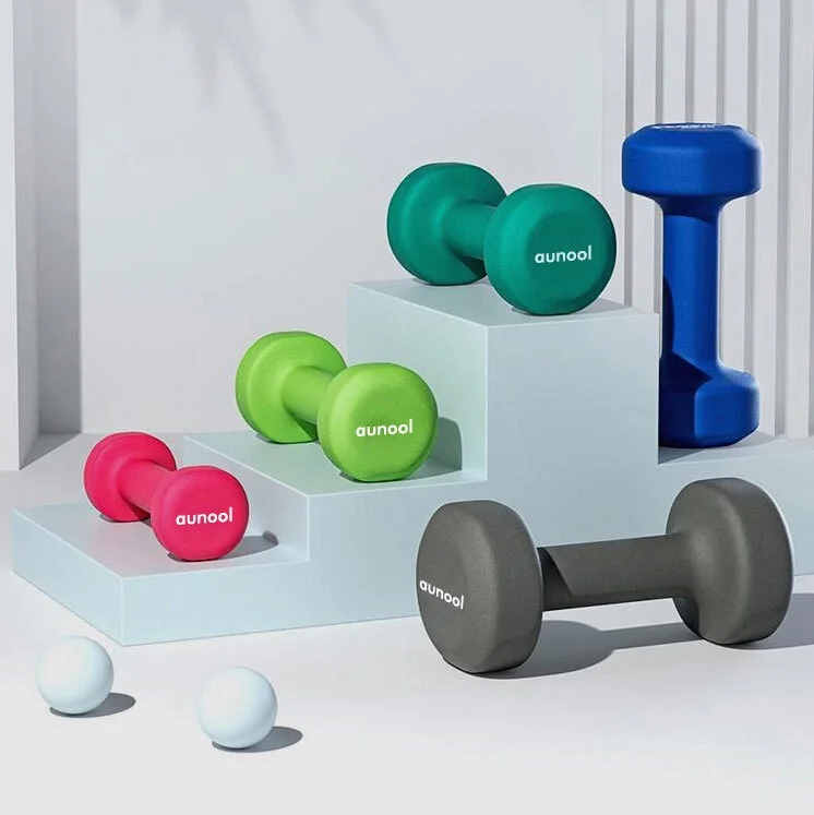 aunool Signature Fitness Set of 3 Neoprene Dumbbell Hand Weights, Anti-Slip, Anti-roll, Round Shape Colorful, Pairs or Sets - Womvr