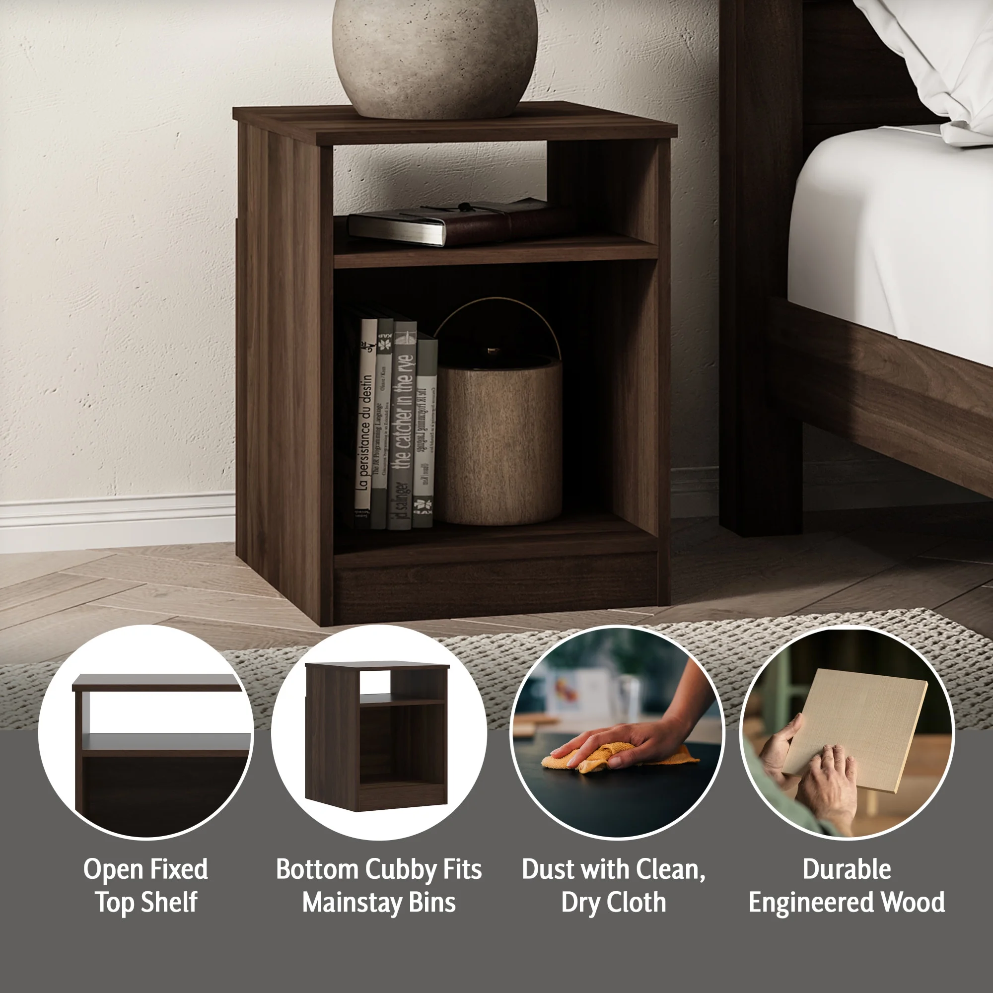 Mainstays Ardent Open Shelf Nightstand, White - Womvr