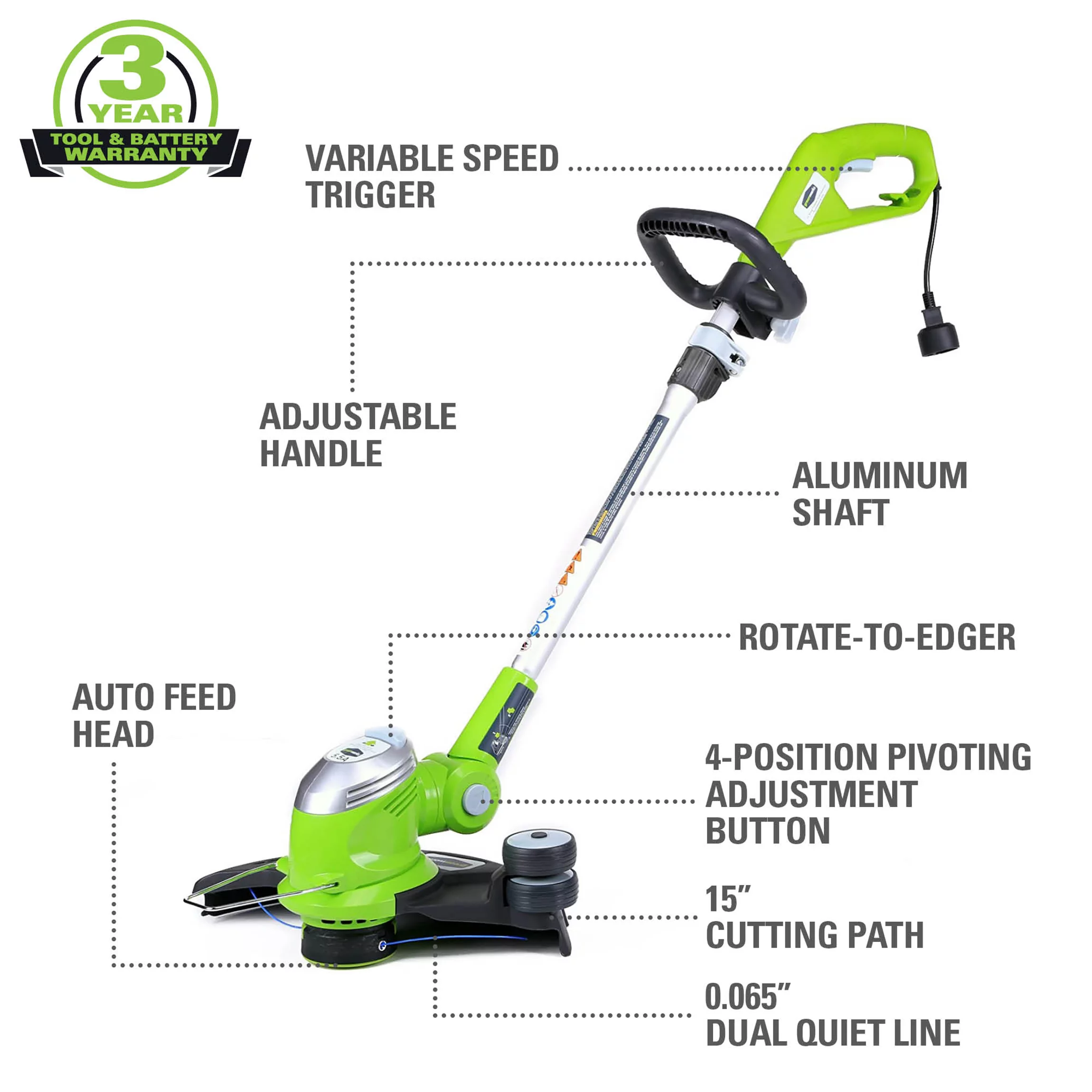 Greenworks 5.5 Amp 15 in Corded Electric String Trimmer, 21272 - Womvr