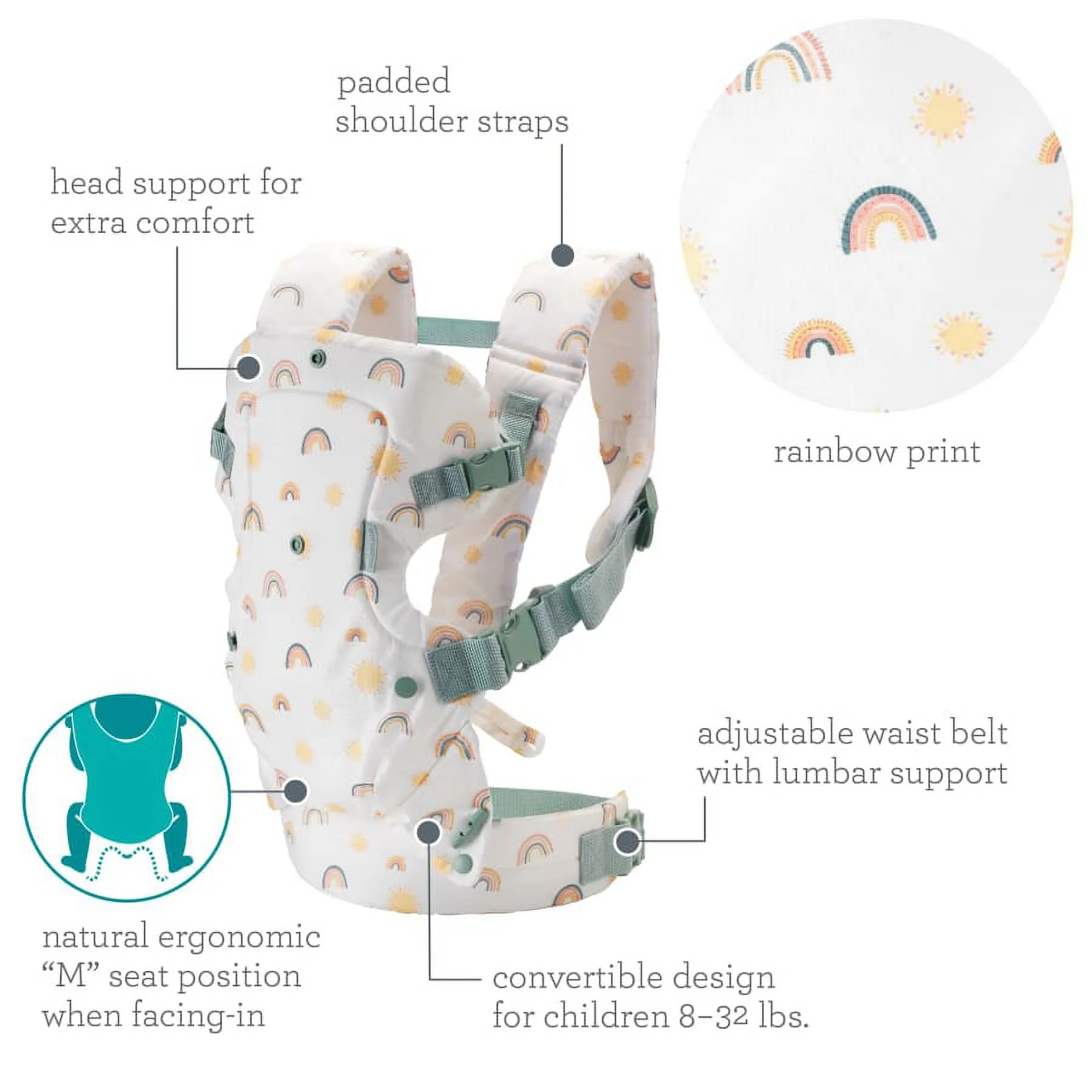Infantino Nature & Nurture Convertible Baby Carrier, 4-Position, 8-32lbs, 0-9 Months, Sandy Tan - Womvr