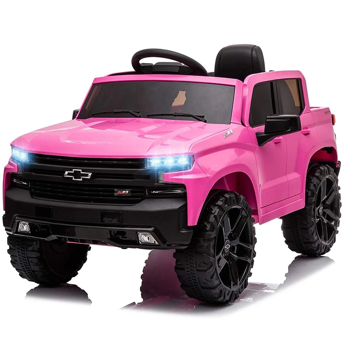 FUNTOK Licensed Chevrolet Silverado 12V Kids Electric Powered Ride on Toy Car with Remote Control & Music Player, Black - Womvr