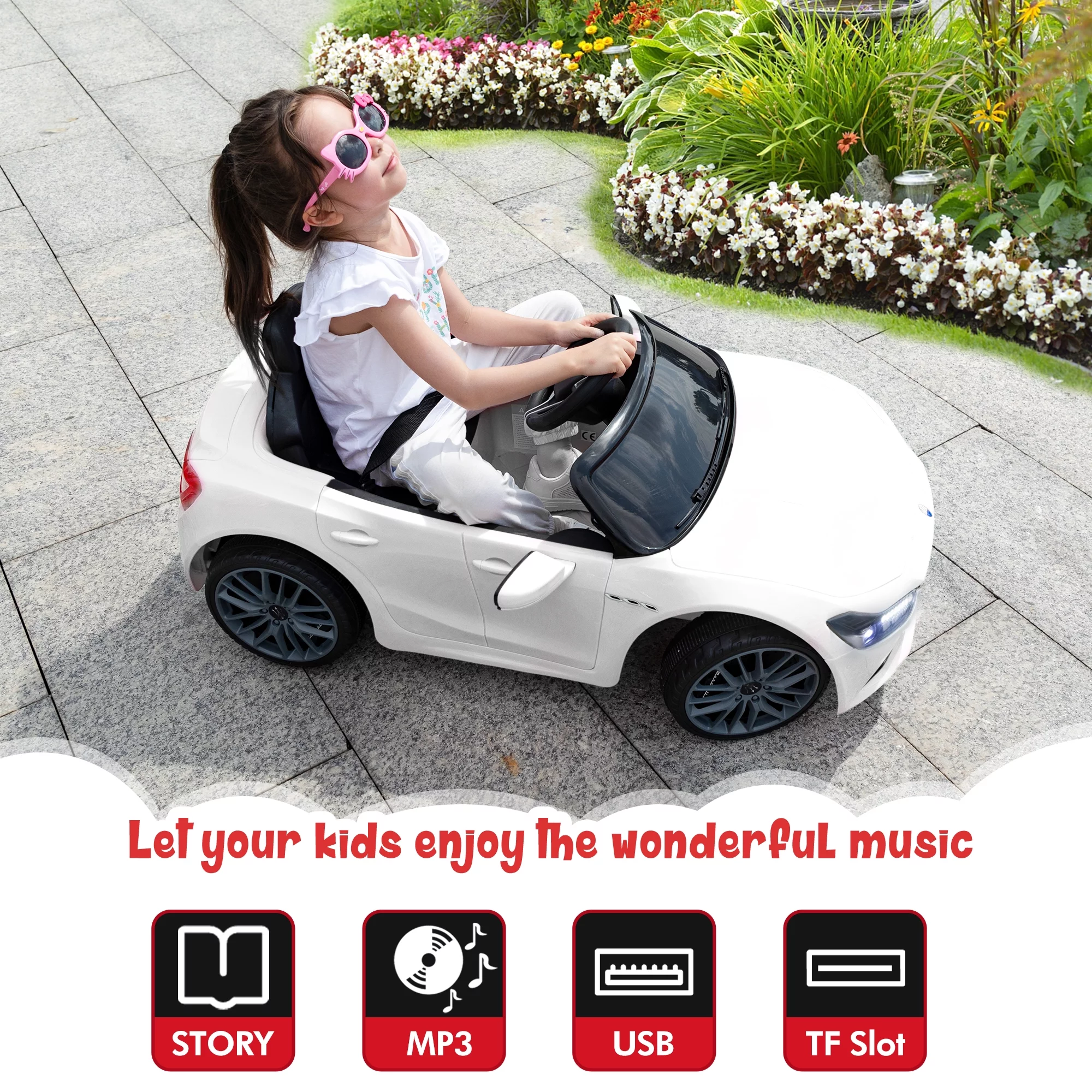 12V Maserati Licensed Kids Ride on Car Battery Powered Toy Car W/ Remote Control LED MP3 USB, Pink - Womvr