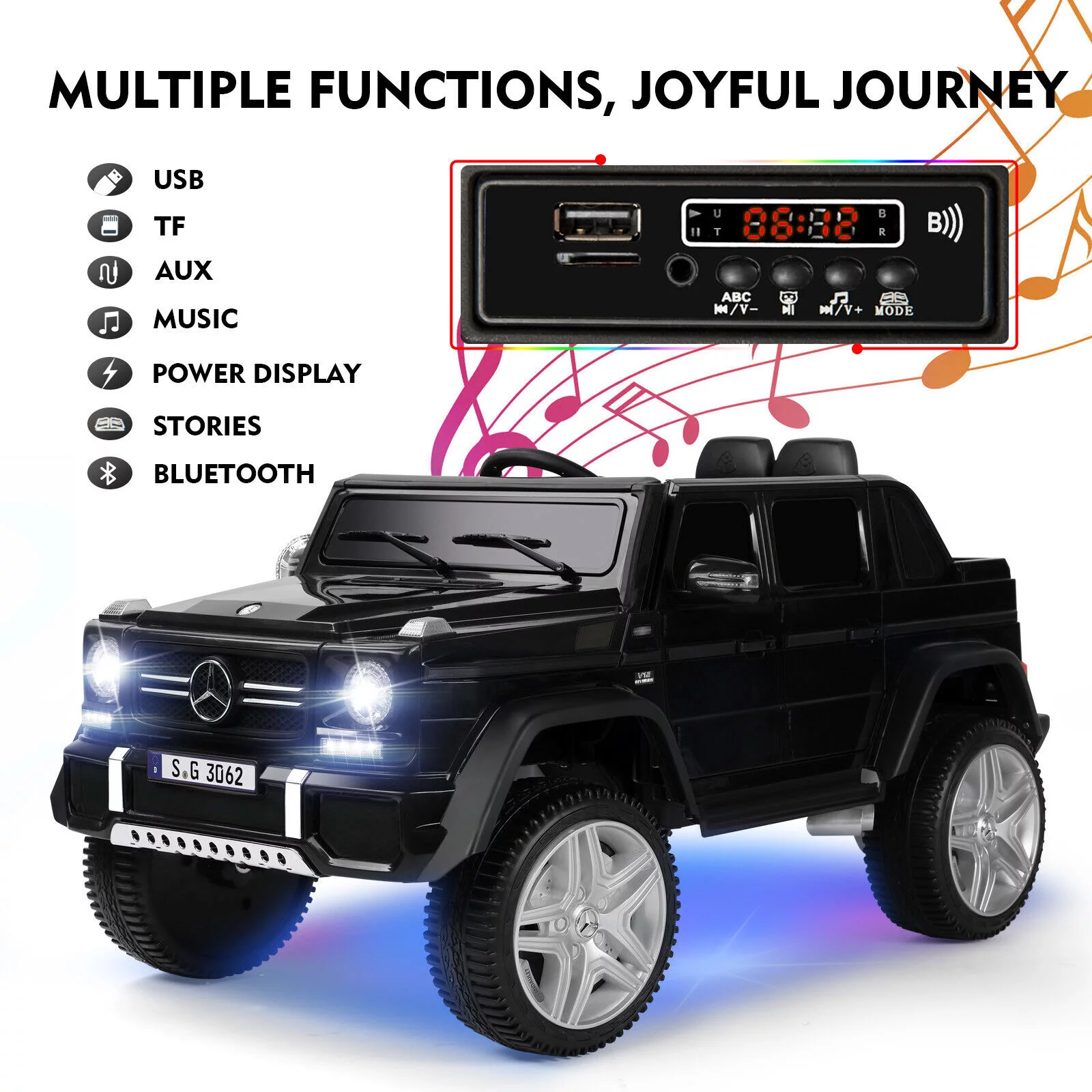 JOYLDIAS 12V Mercedes-Benz G650S Kids Ride On Car Electric Toy w/Remote Control, 3 Speeds, LED Lights, Bluetooth, Music(Pink) - Womvr