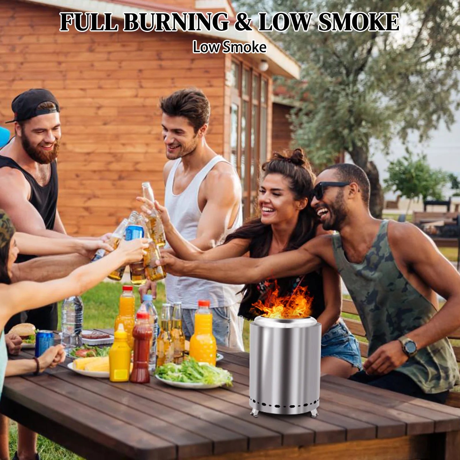 Multifunctional Fire Pit Table, Metal Fire Pit for Outside Stone Pattern, Wood Burning Outdoor Fireplace with Screen Lid/Poker for Backyard Patio Garden, 32