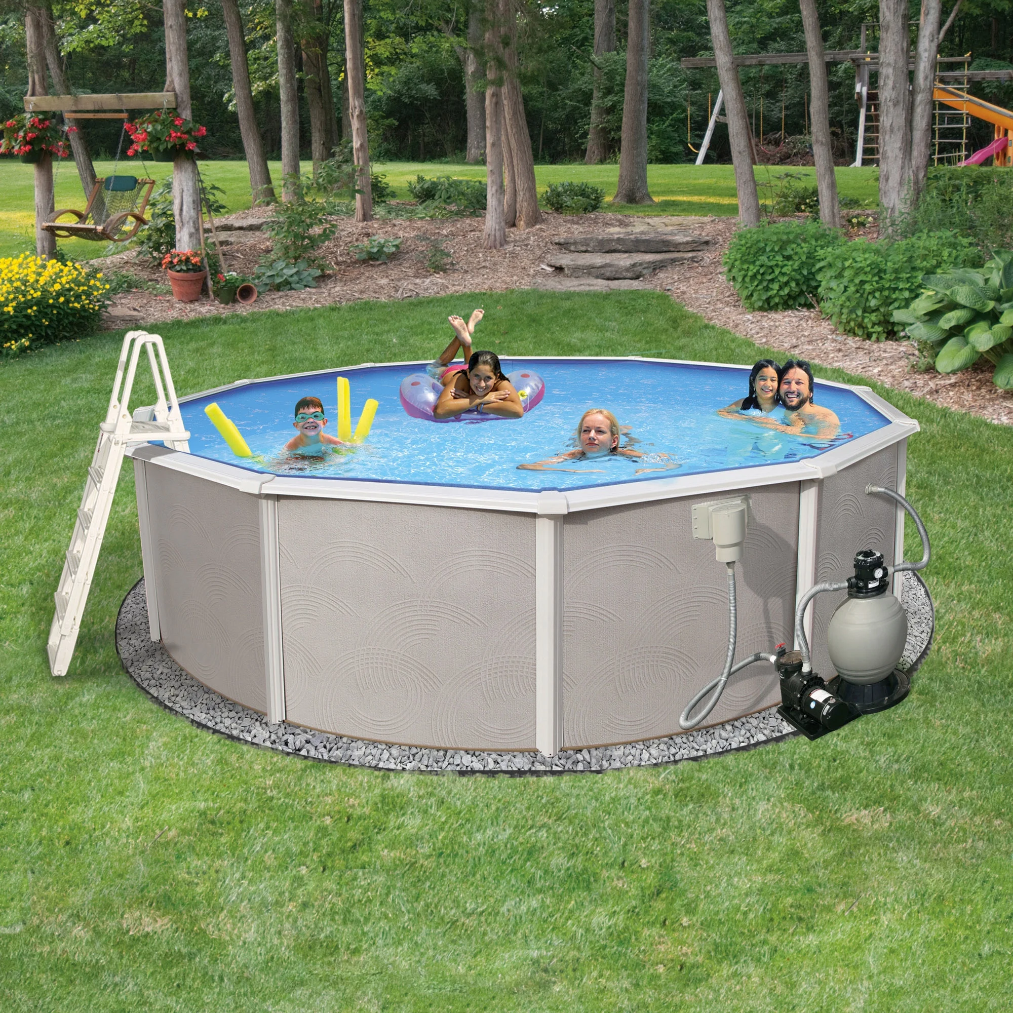 Blue Wave Belize 24-ft Round 52-in Deep 6-in Top Rail Metal Wall Swimming Pool Package - Womvr