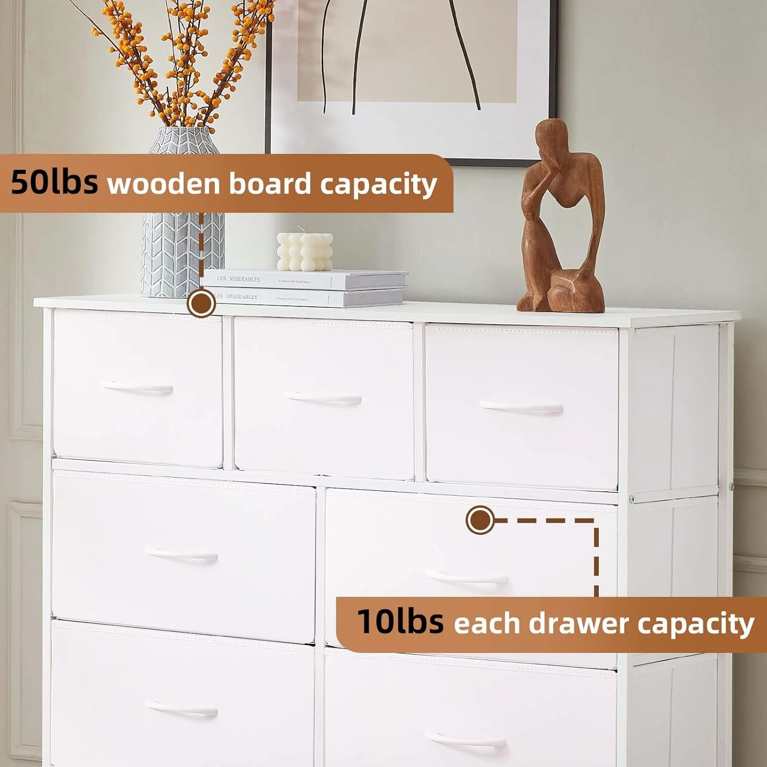 Somdot Dresser, 9-Drawer Fabric Storage Tower for Bedroom, Nursery, Entryway, Closets, Tall Chest Organizer Unit with Large Capacity Fabric Bins - Womvr
