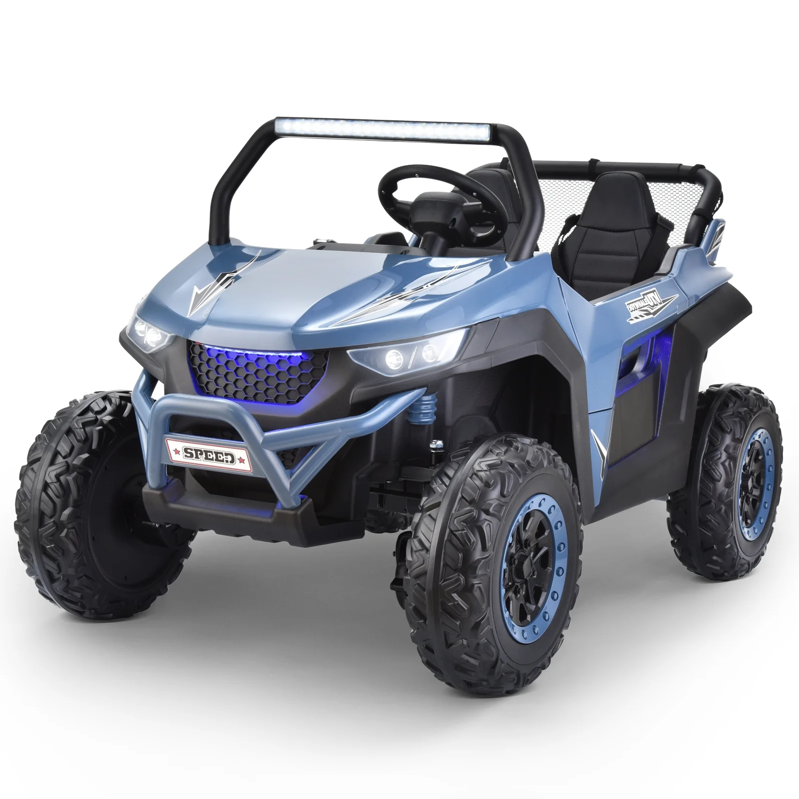 Joywhale 24V 2 Seater Kids Ride on UTV Car Powerful Electric Vehicle, with Big Battery, 4x75W Strong Motor, Remote Control, Suspension, Deep Sea Blue - Womvr