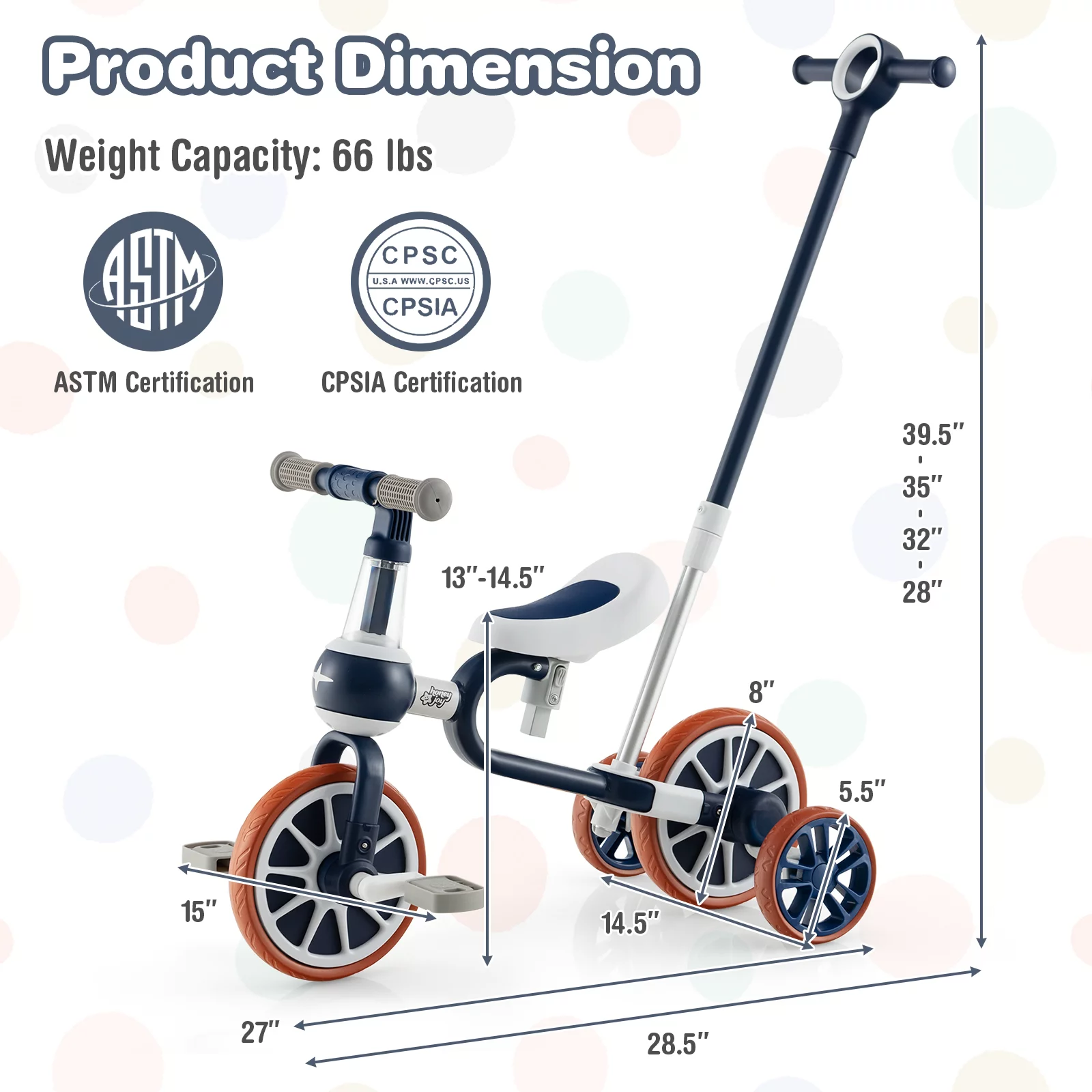 Infans 4 in 1 Kids Tricycles w/ Push Handle & Training Wheels Baby Balance Bike Navy - Womvr