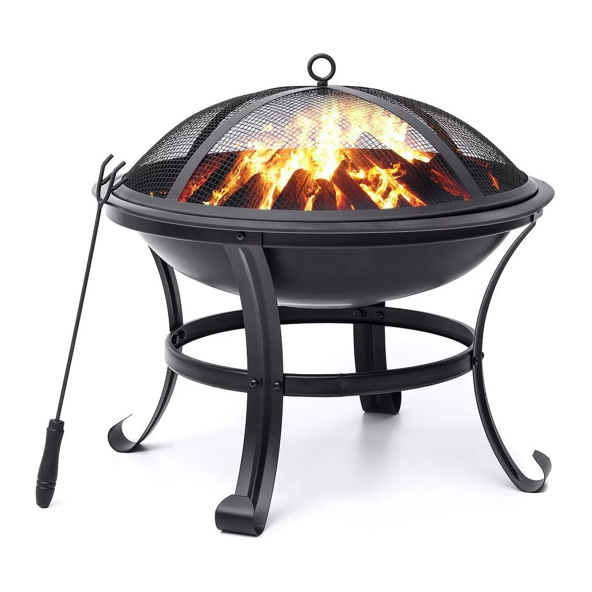 SinglyFire 22 inch Fire Pit for Outside Portable Wood Burning Fire Pit Outdoor Small Firepit Bowl Thick Steel Stand with Spark Screen, Log Grate, Poker for Patio Camping - Womvr