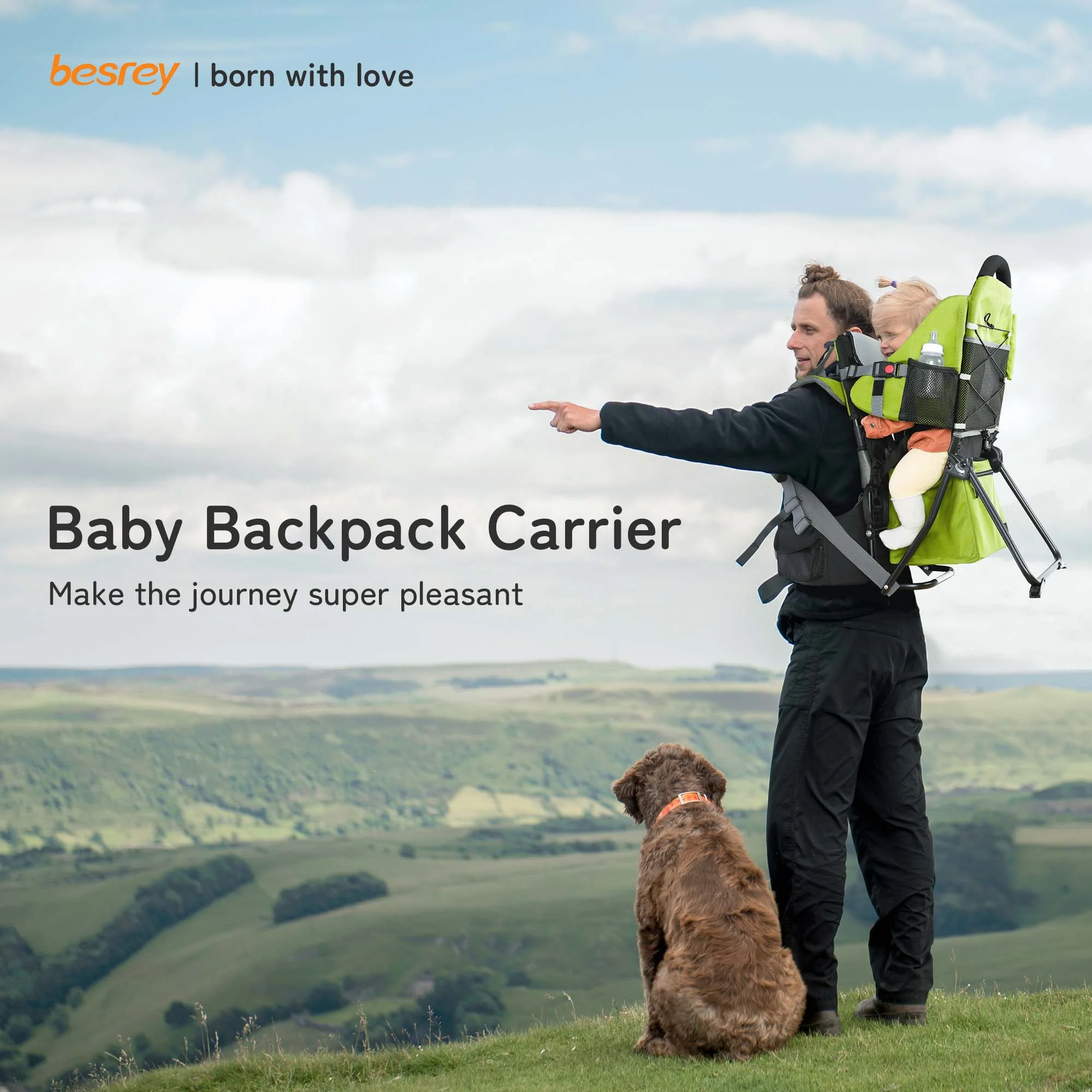Besrey Baby Hiking Backpack Carrier for Toddlers, Waterproof & Lightweight Outdoor Child Back Frame, Black - Womvr