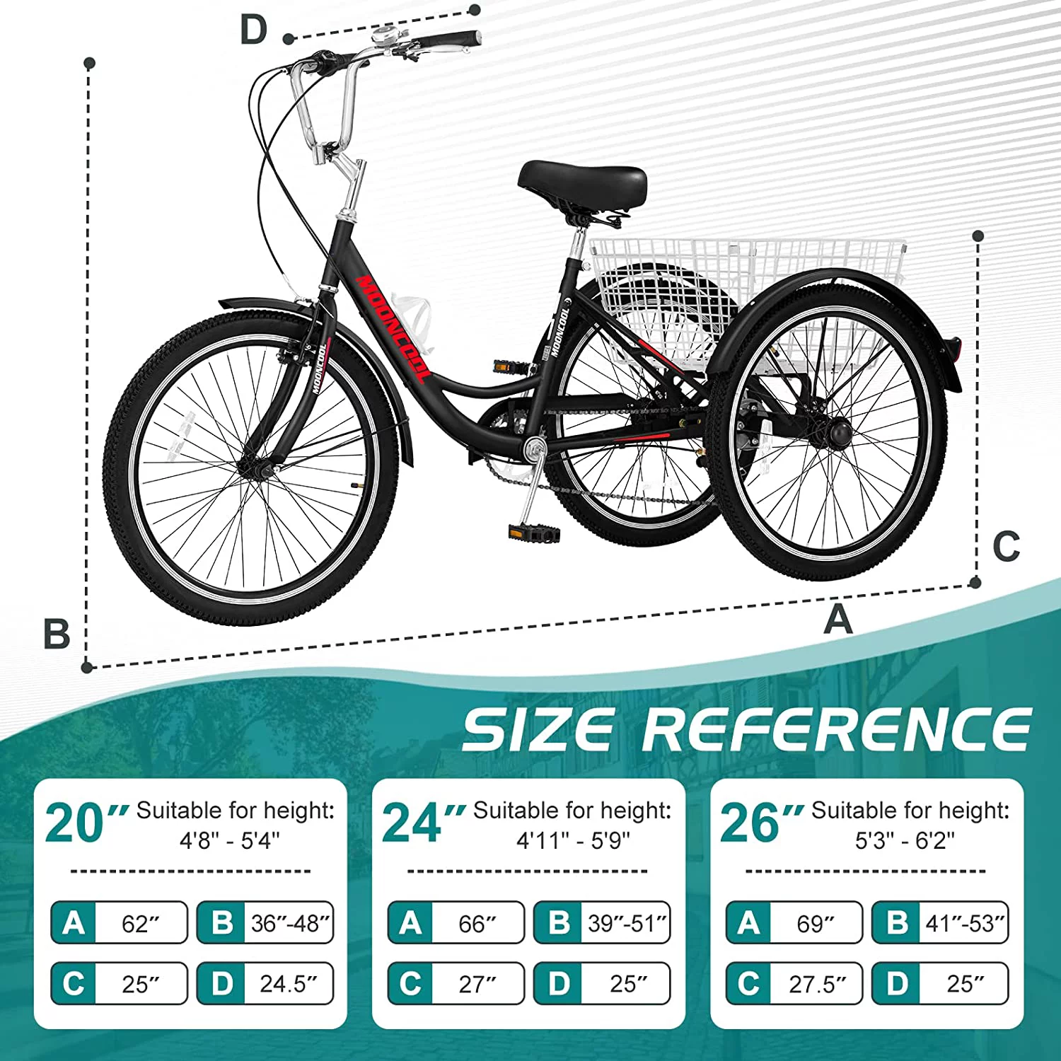 Docred Adult Tricycle 7 Speed 24 Inch Three Wheel Bike Cruiser Trike for Men/Women/Seniors - Womvr