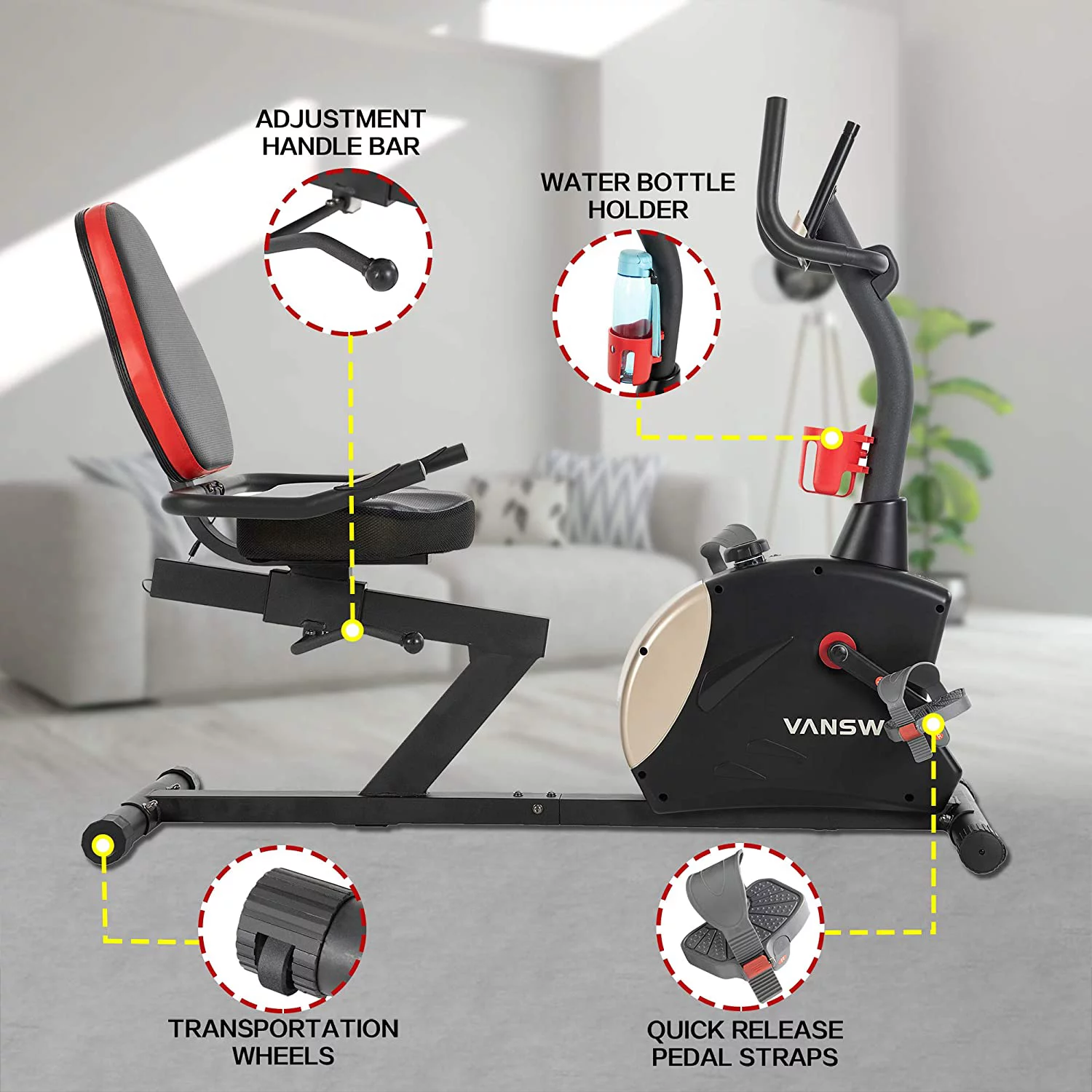 Vanswe Recumbent Exercise Bike 400 lbs. Weight Capacity Magnetic Resistance Recumbent Bike - Womvr