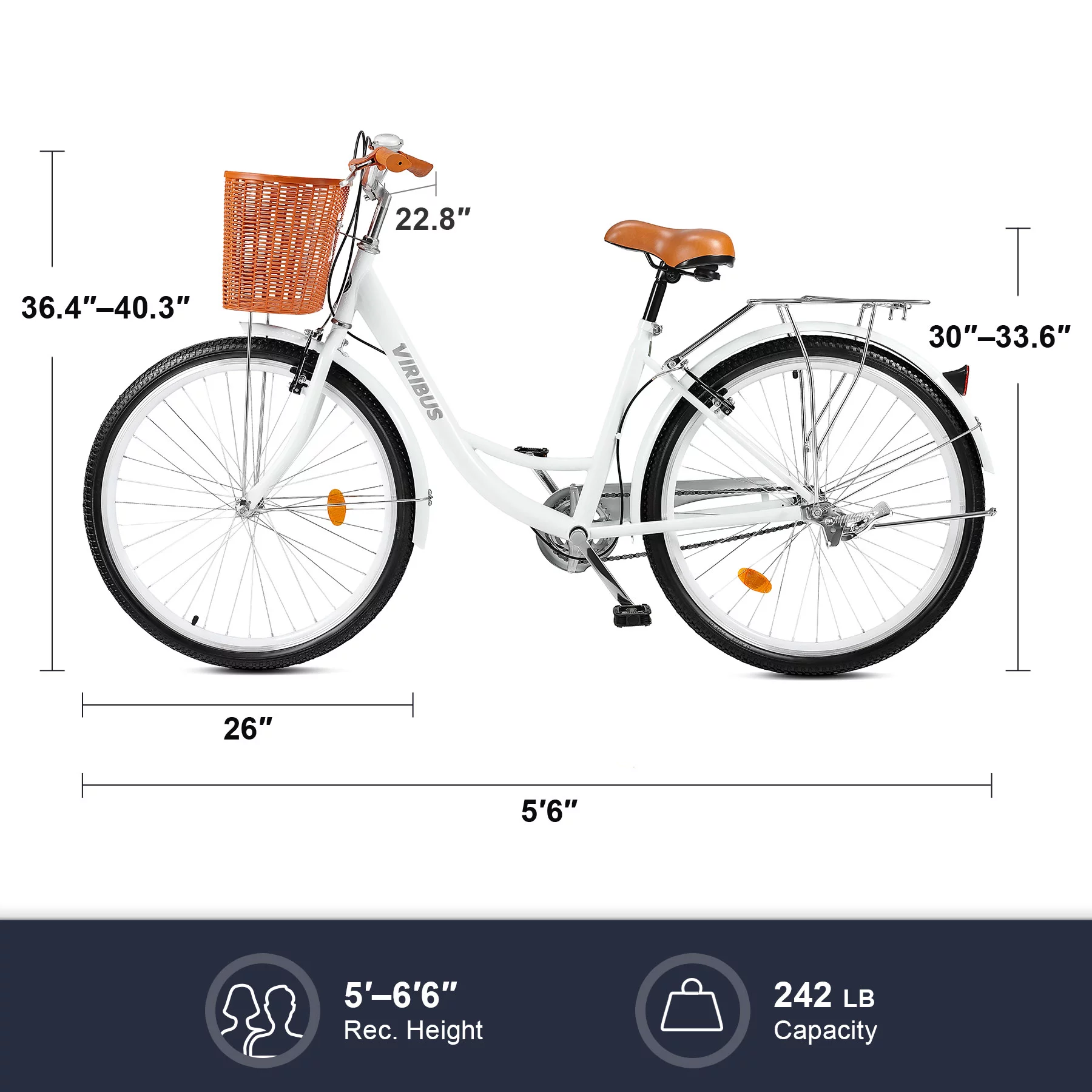 Viribus 26 Inch Women's Comfort Bike with Basket Step Through Bike for Women & Men White - Womvr