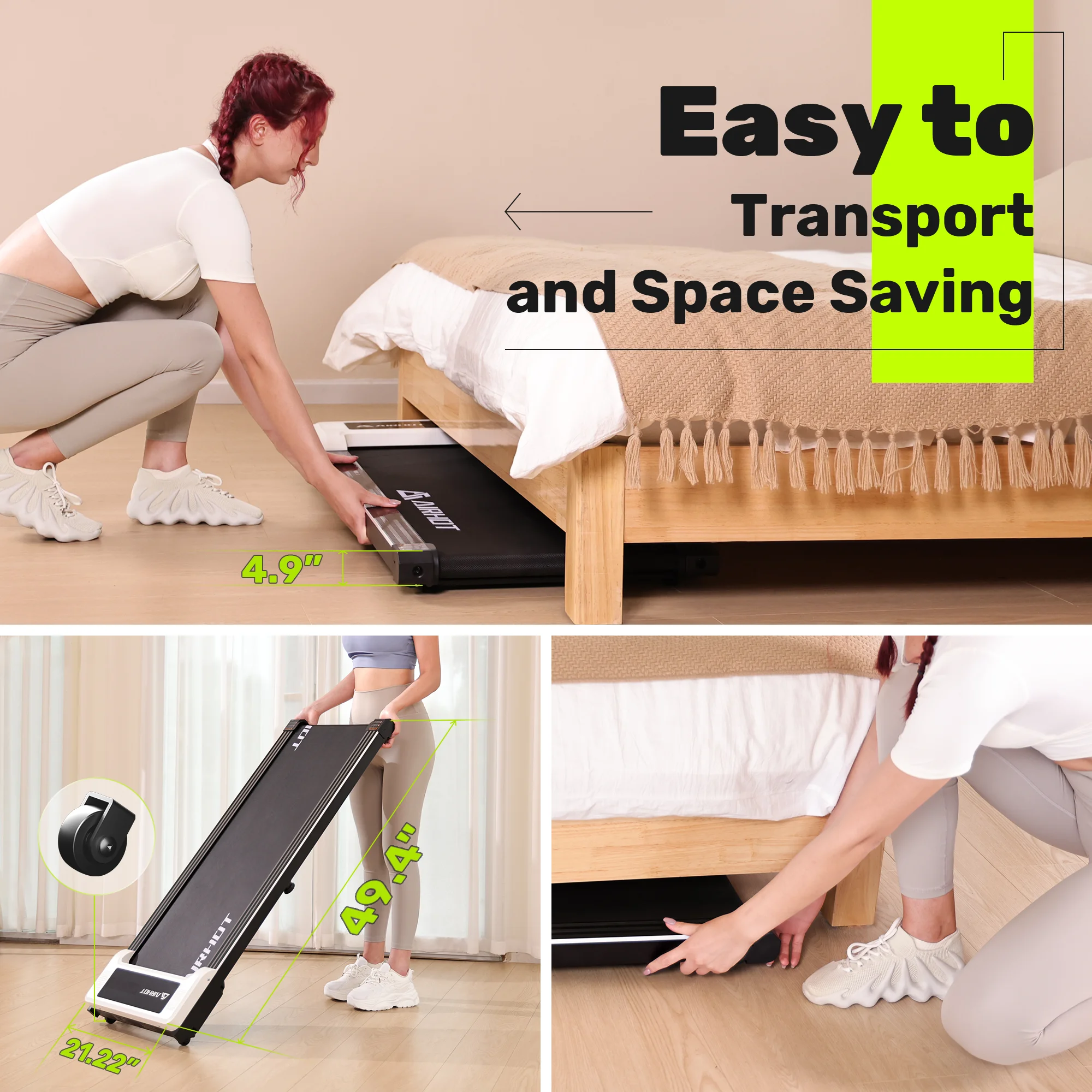 CoolHut 2.5Hp Walking Pad, Walking Area 2 in 1 Under Desk Treadmill,300lb Walking Treadmill with Remote Control and LED Display, Quiet, Compact & Small Treadmill for Home & Office, Black - Womvr