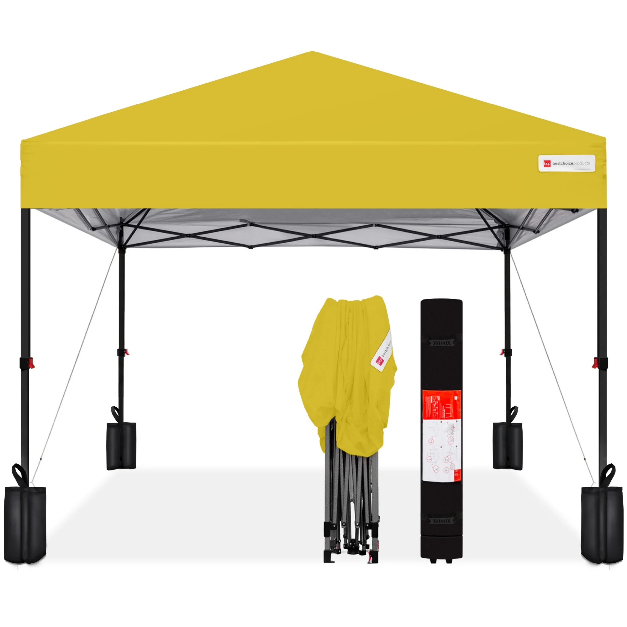 Best Choice Products 10x10ft Easy Setup Pop Up Canopy w/ 1-Button Setup, Wheeled Case, 4 Weight Bags - Cerulean - Womvr