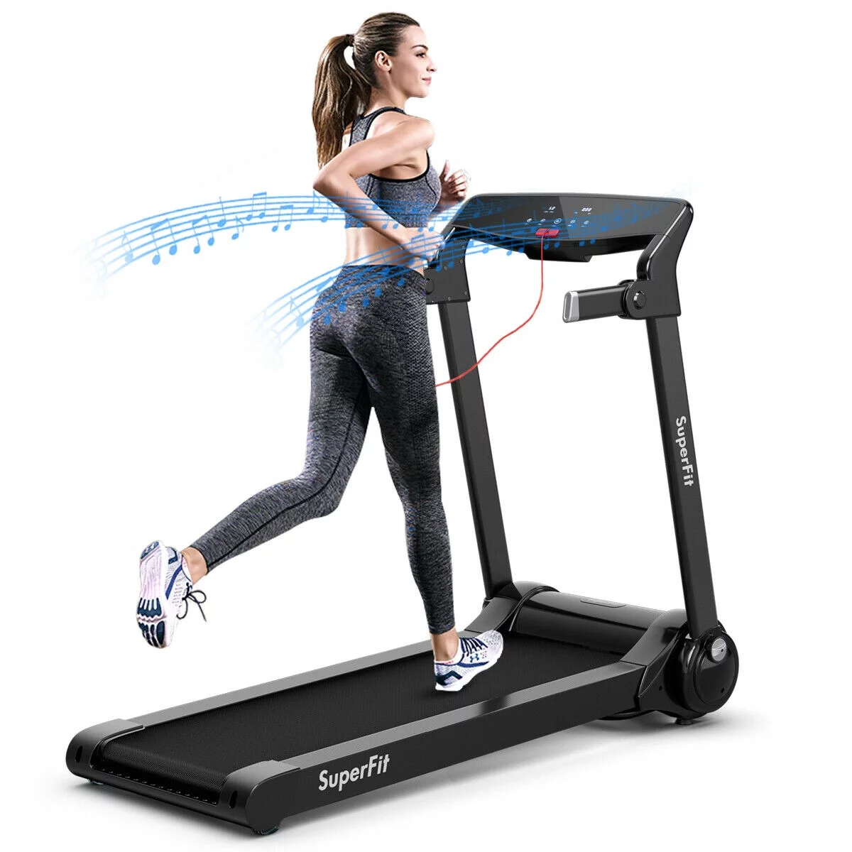 SuperFit 3HP Folding Electric Treadmill Running Machine w/ Speaker Red - Womvr