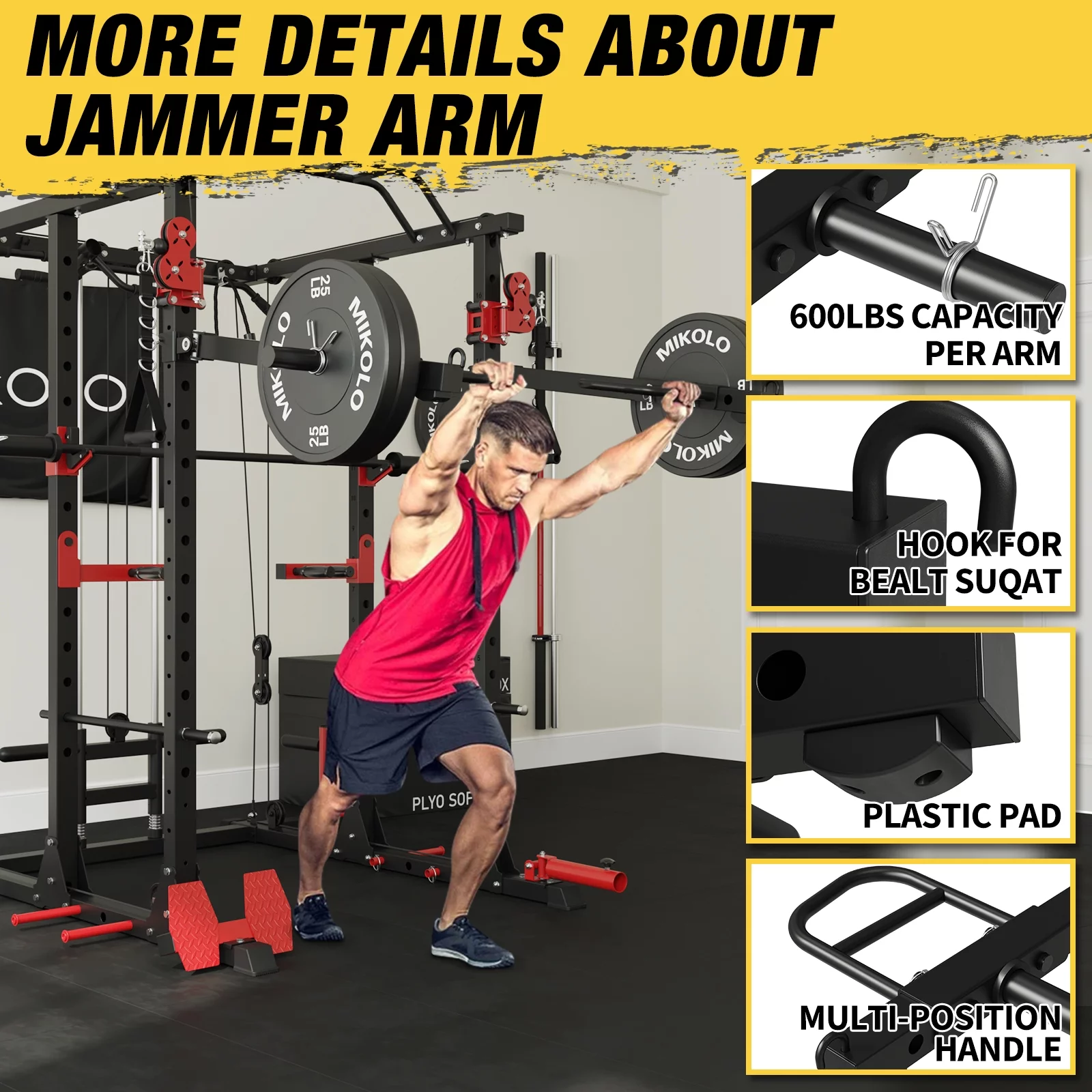 Mikolo Power Rack Cage, 1500 lbs Weight Rack with Cable Crossover Machine,Multi-Function Squat Rack with J Hooks,Dip Bars and Landmine for Home Gym (Black), Plate Loaded Machine - Womvr