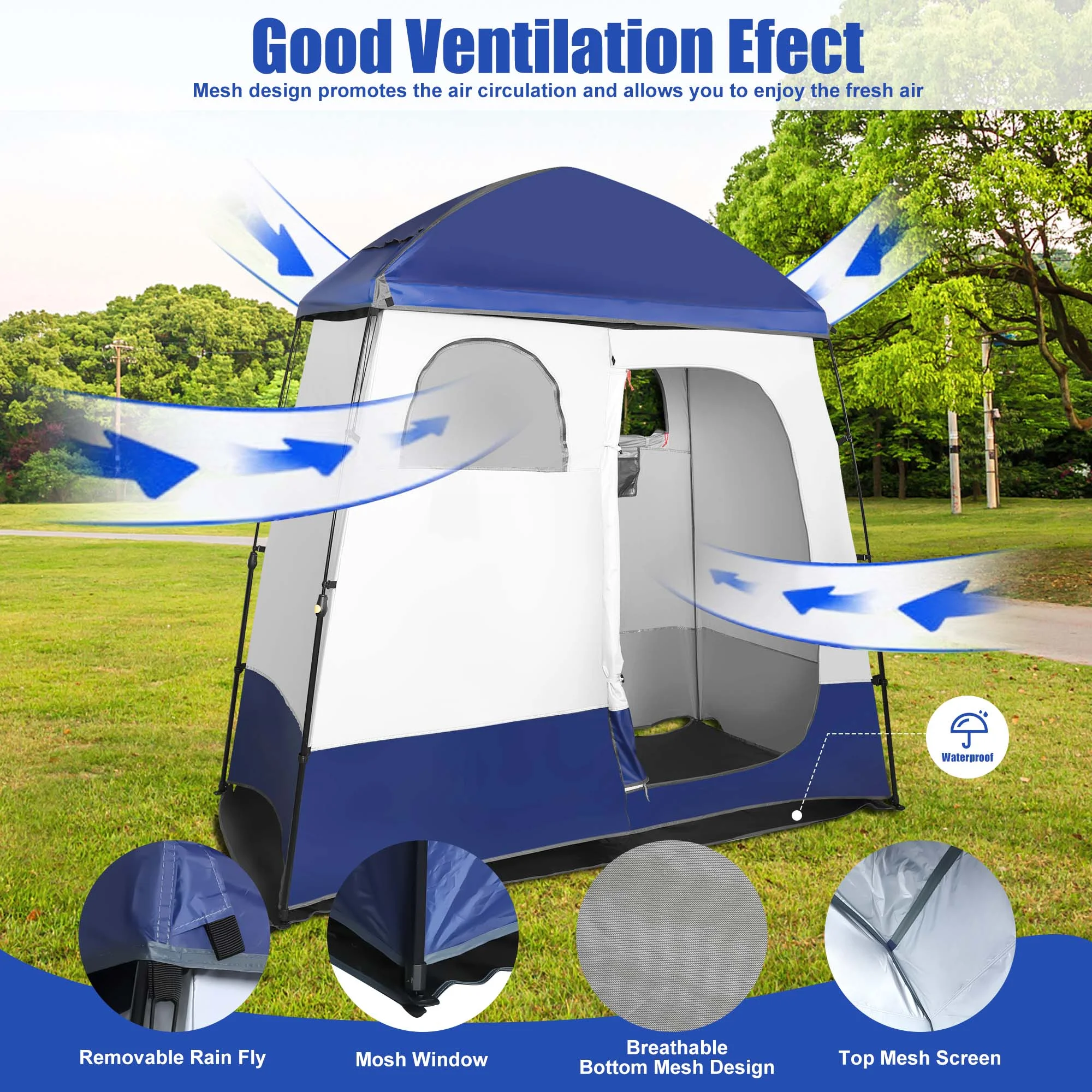 GVDV Camping Shower Tent Oversize Space Privacy Tent Portable Outdoor Shower Tents for Camping with Floor Changing Tent Dressing Room Easy Set Up Shower Privacy Shelter 2 Rooms Toilet Tent - Womvr