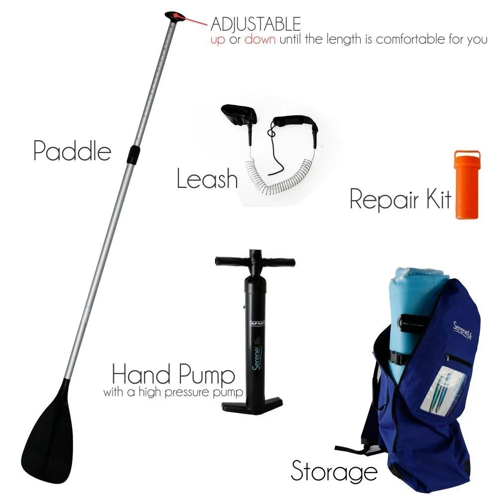 SereneLife Thunder Wave SUP - 10 Foot Inflatable Stand Up Water Paddle Board, Leash, Paddle, Pump & Bag - Green - Womvr