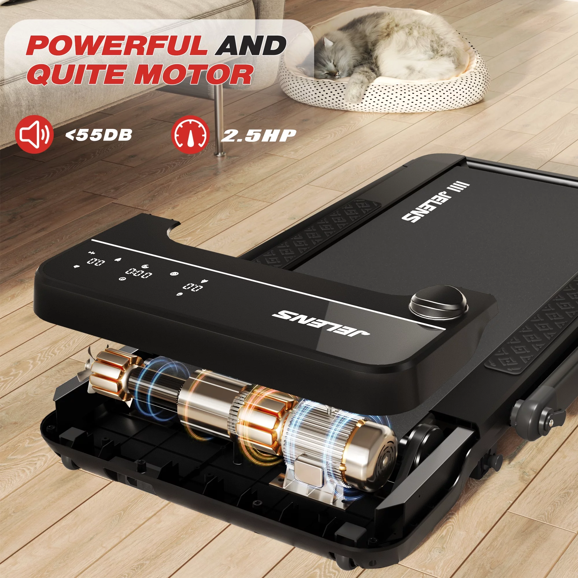 JELENS 2 in 1 Incline Treadmill Under Desk Walking Pad 2.5HP Home Folding Treadmills with Gesture Sensing Control, Walking Machine for Office with Led Display - Womvr