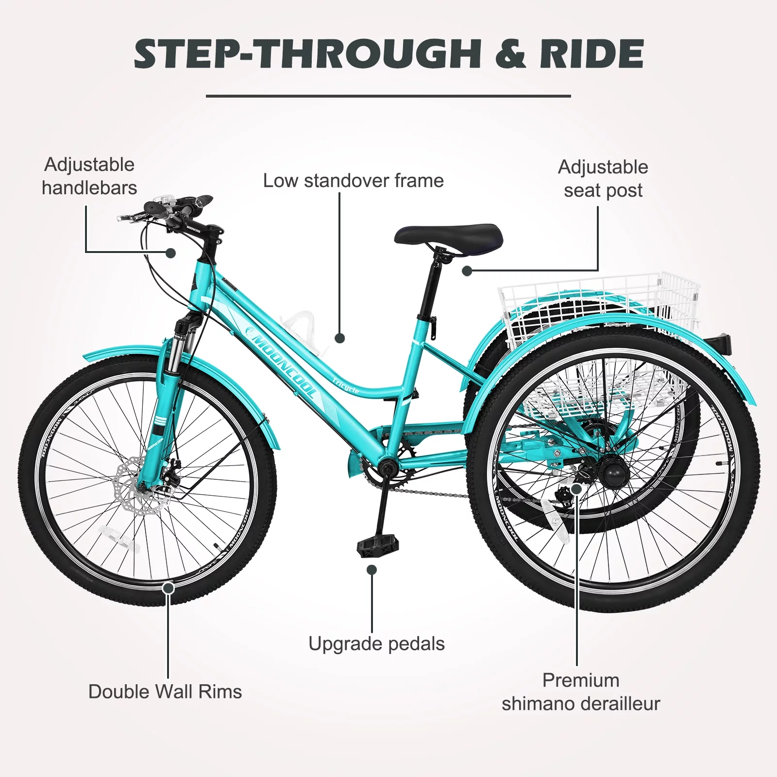 Lilypelle Adult Tricycle, 7 Speed Three Wheel Bicycles, 26