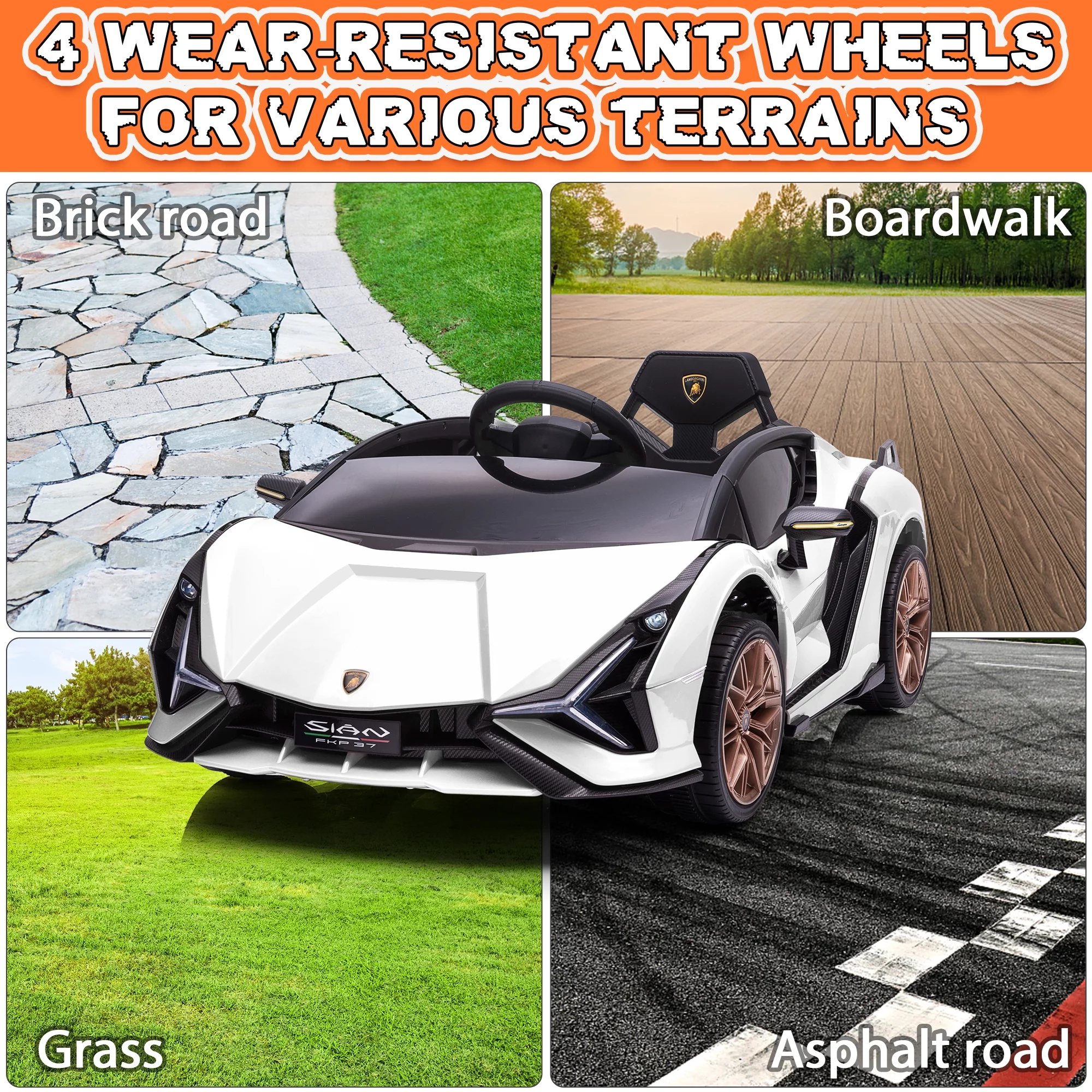 TOBBI 24V Lamborghini STO Licensed Kids Ride on Drift Car Gray Electric Car W/Remote Control LED Lights, up to 10 mph - Womvr