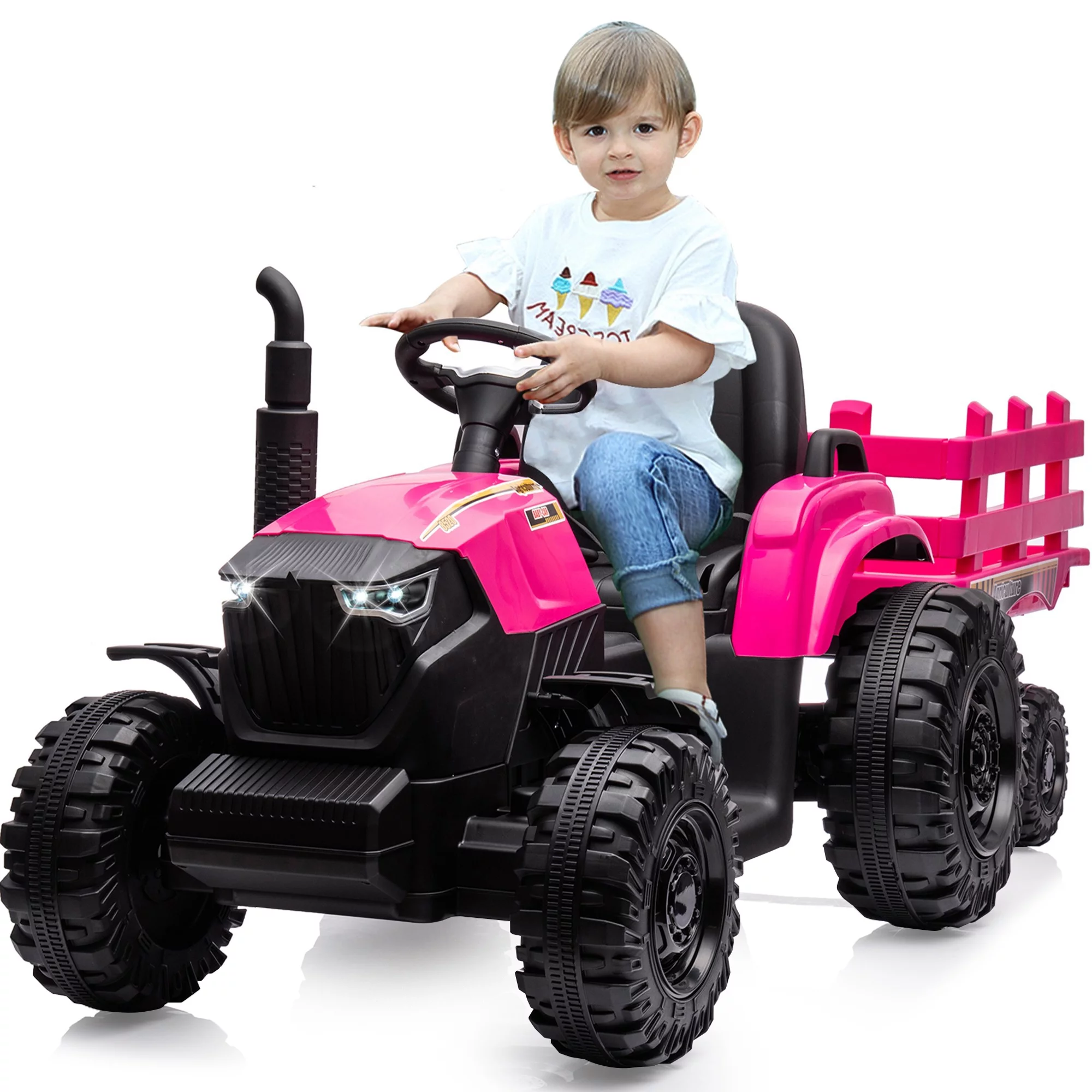 Outfunny 24V Ride on Toy for Big Kids, Powered Ride On Tractor with Trailer & Remote - Red - Womvr